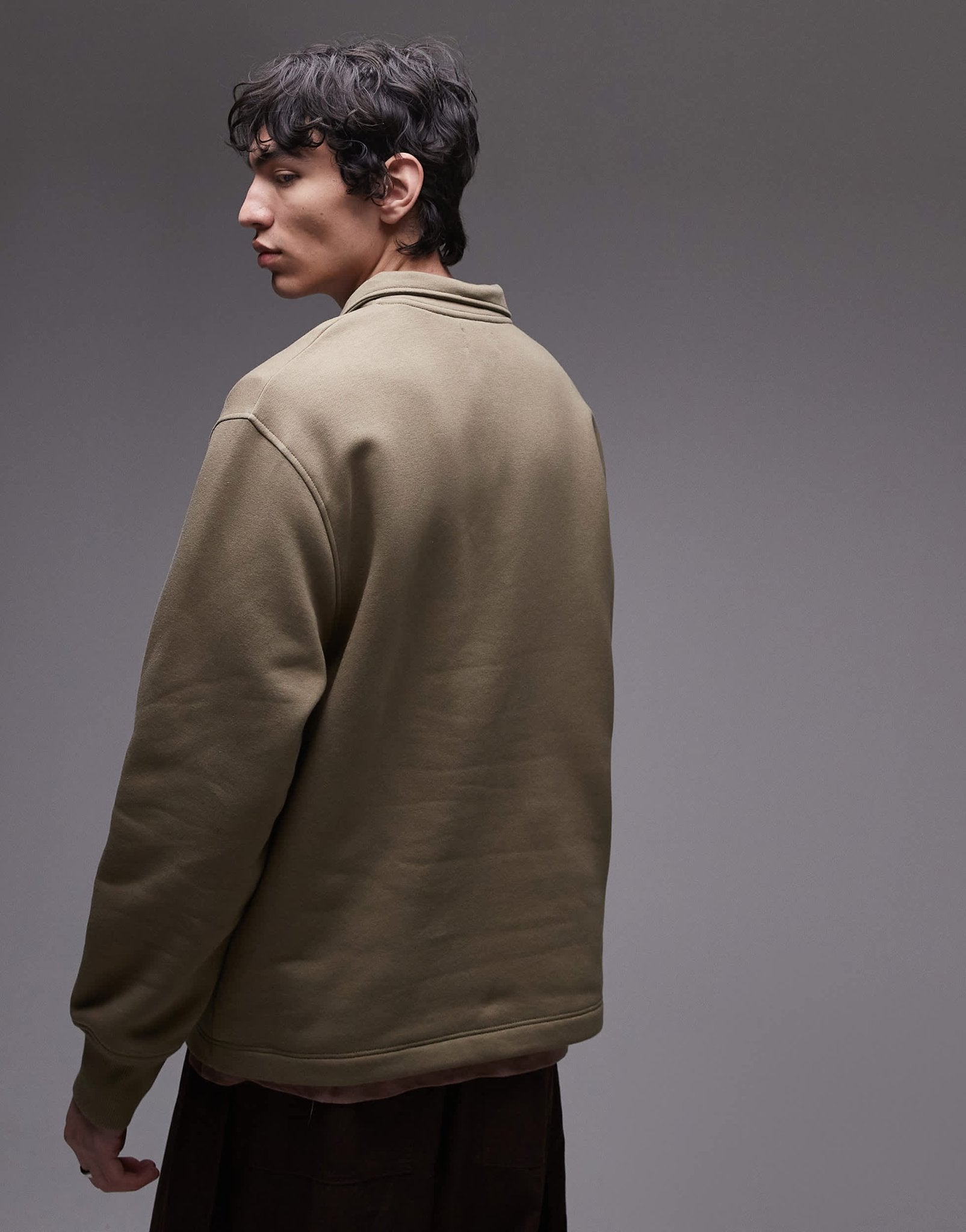 Topman 1/4 zip sweatshirt in khaki - ASOS Sample Sale