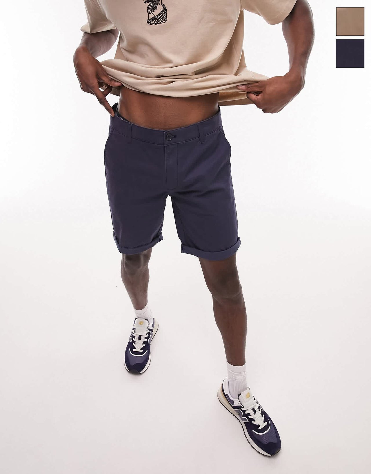 Topman 2 pack skinny chino shorts in navy and stone - ASOS Sample Sale