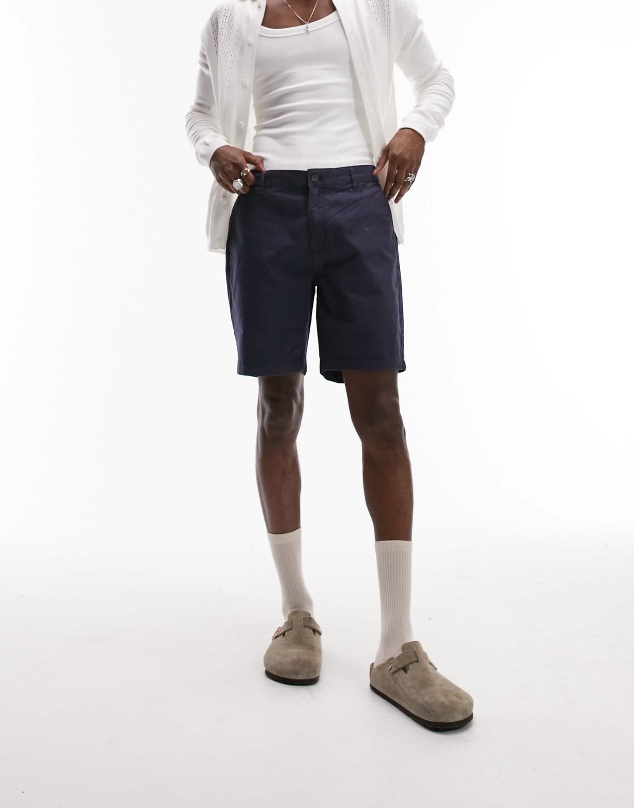 Topman 2 pack slim chino shorts in navy and stone - ASOS Sample Sale