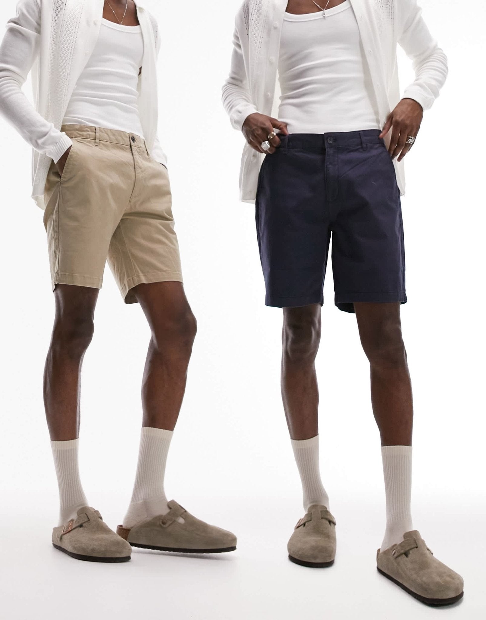 Topman 2 pack slim chino shorts in navy and stone - ASOS Sample Sale