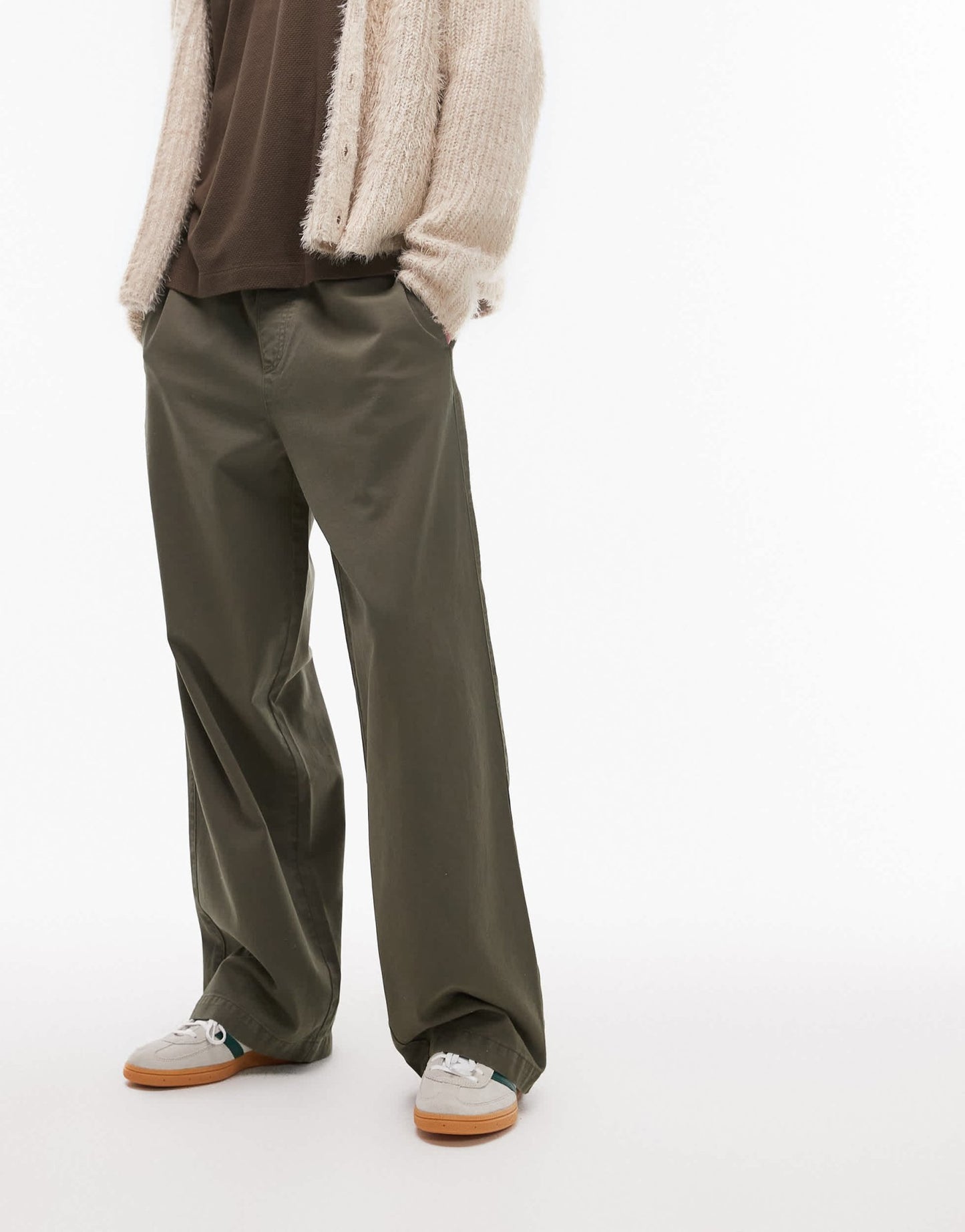 Topman baggy fit chino twill trouser in khaki - ASOS Sample Sale