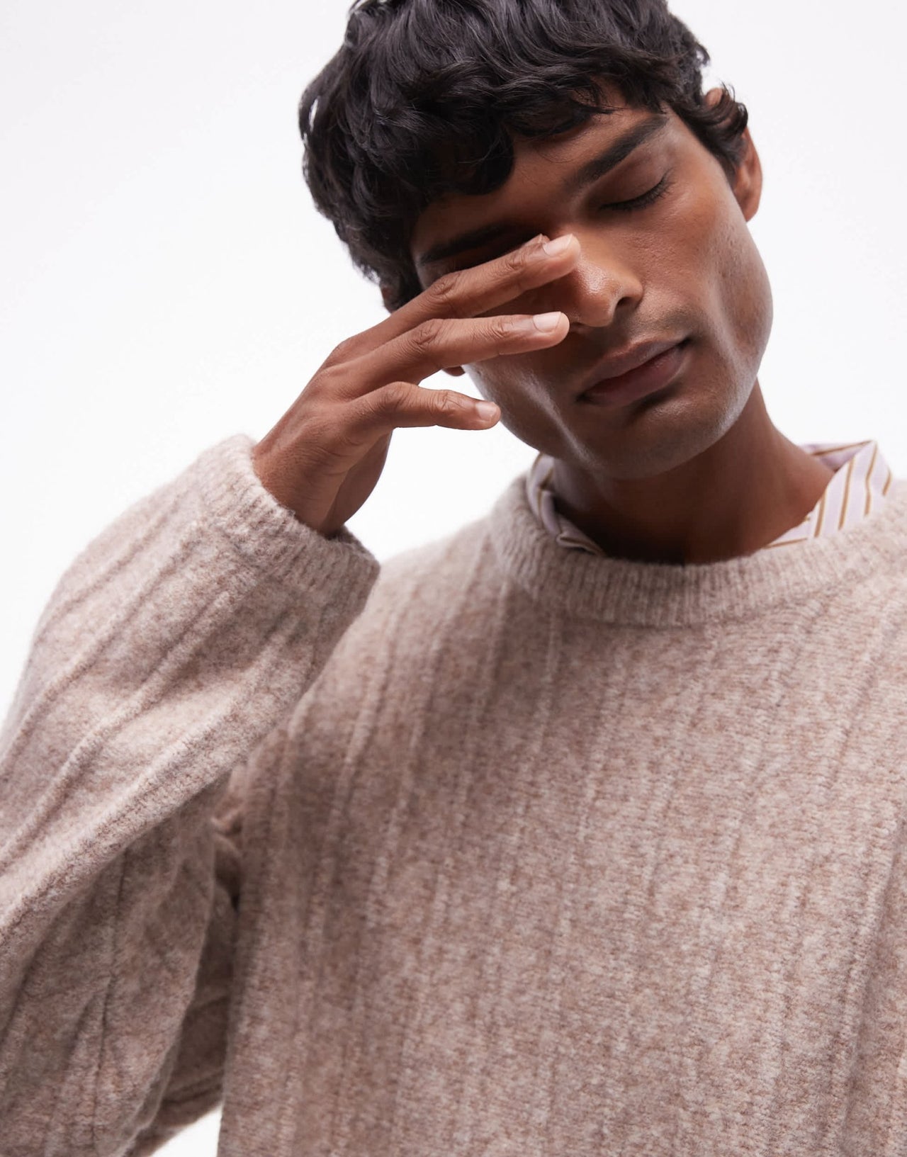 Topman crew neck jumper in oat rib - ASOS Sample Sale