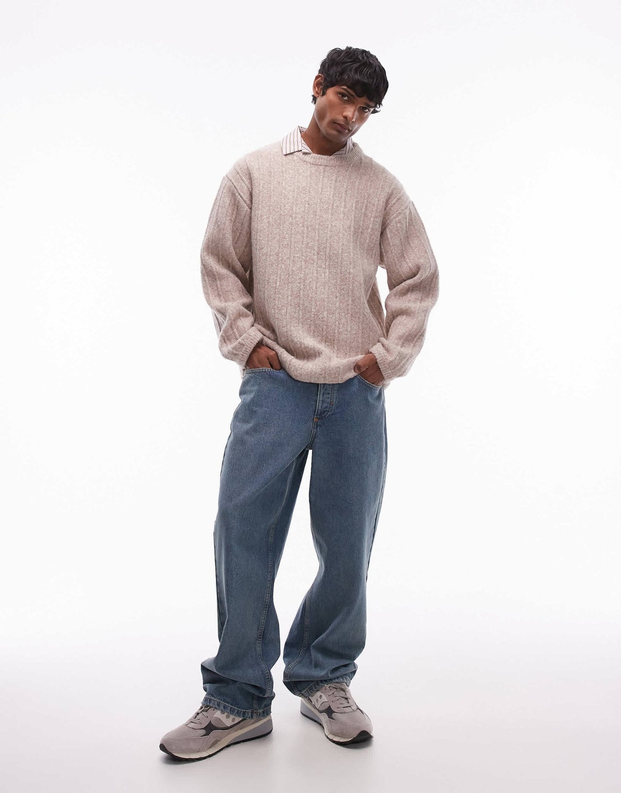 Topman crew neck jumper in oat rib - ASOS Sample Sale