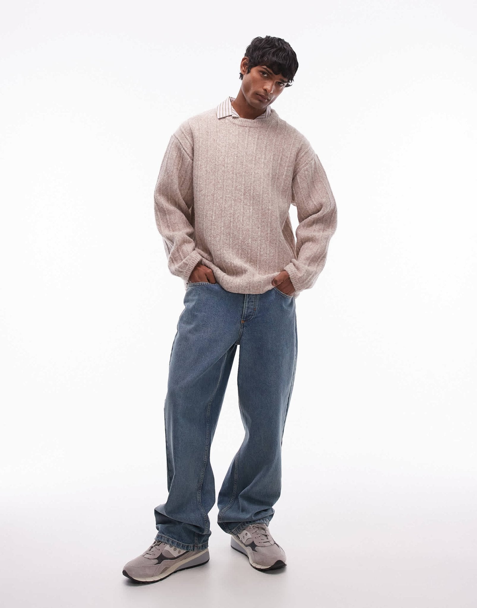 Topman crew neck jumper in oat rib - ASOS Sample Sale