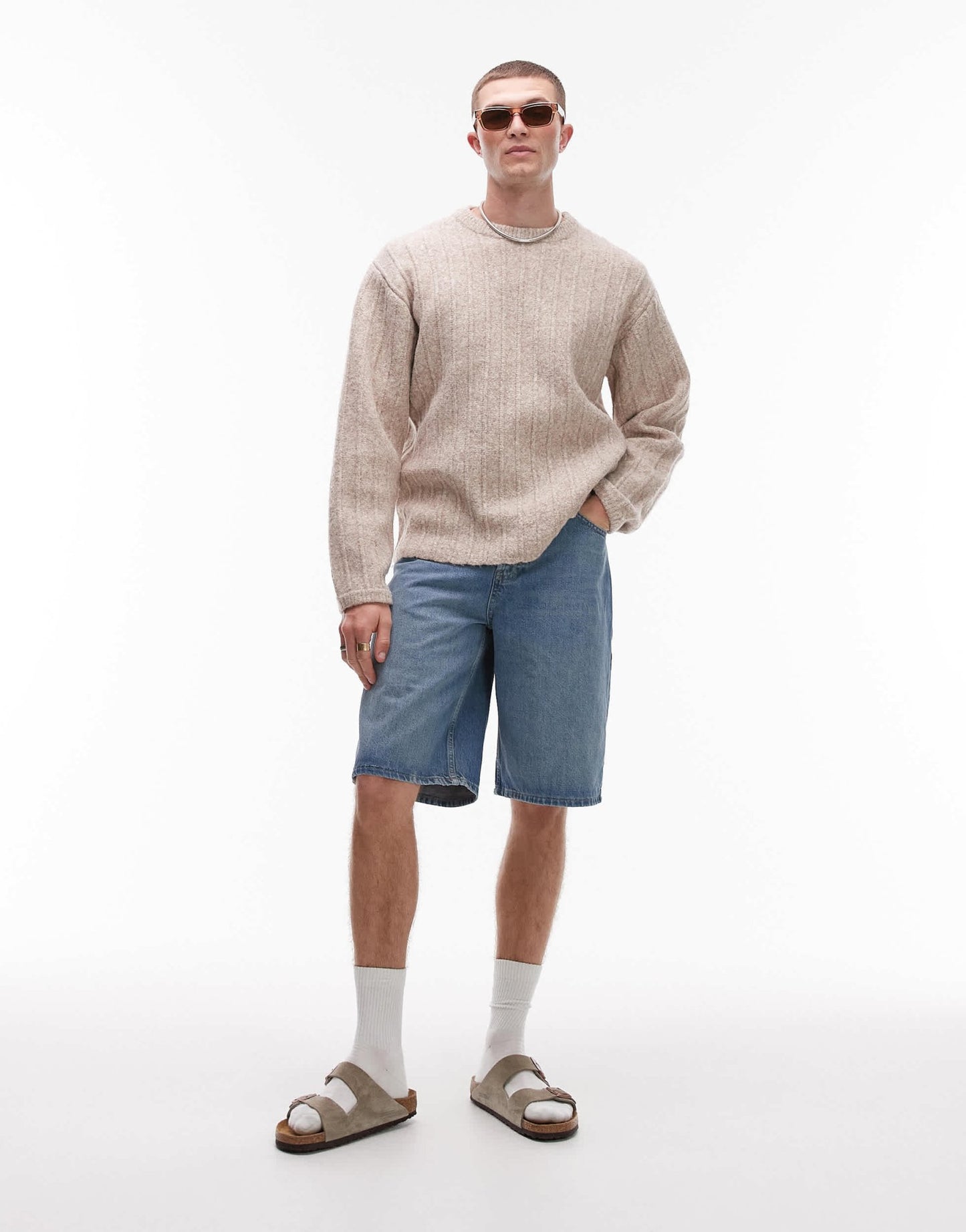 Topman crew neck jumper in oat rib - ASOS Sample Sale