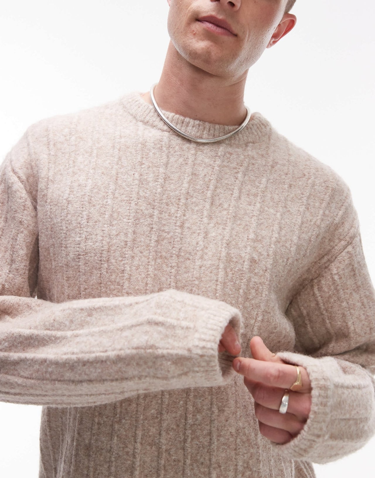 Topman crew neck jumper in oat rib - ASOS Sample Sale