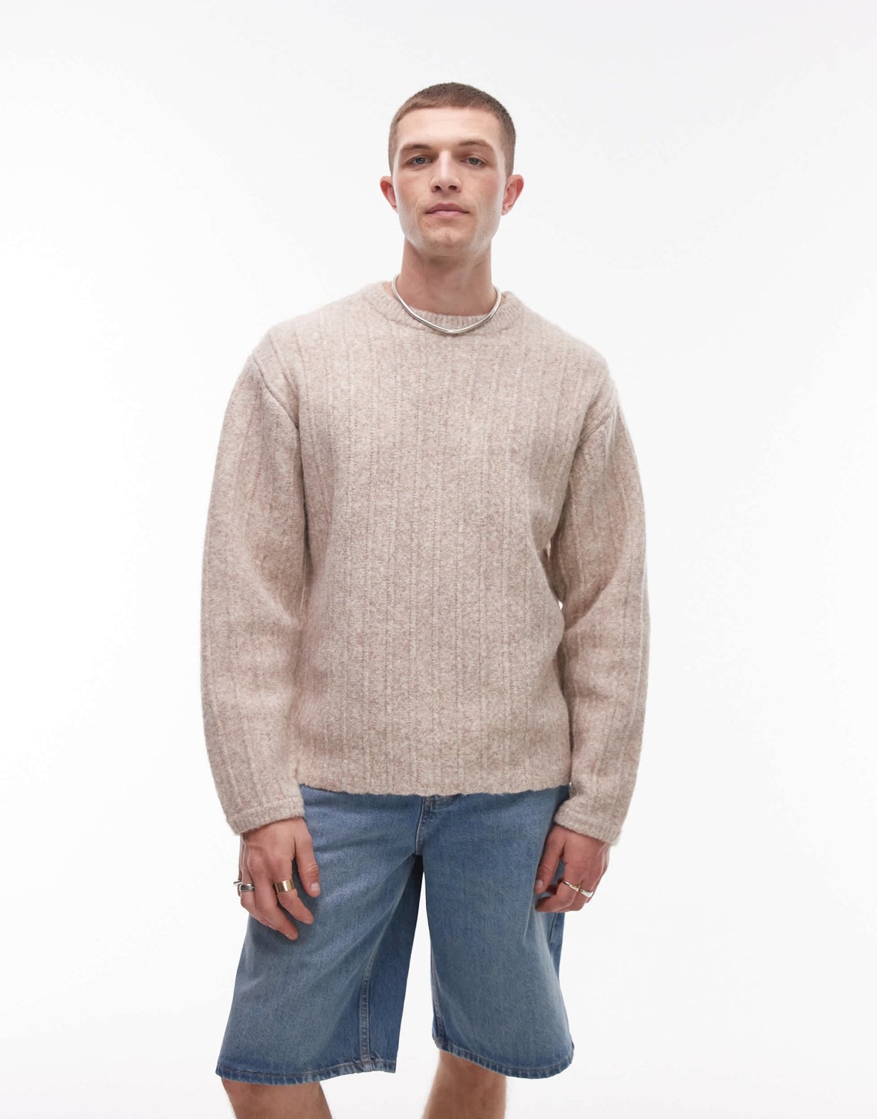 Topman crew neck jumper in oat rib - ASOS Sample Sale