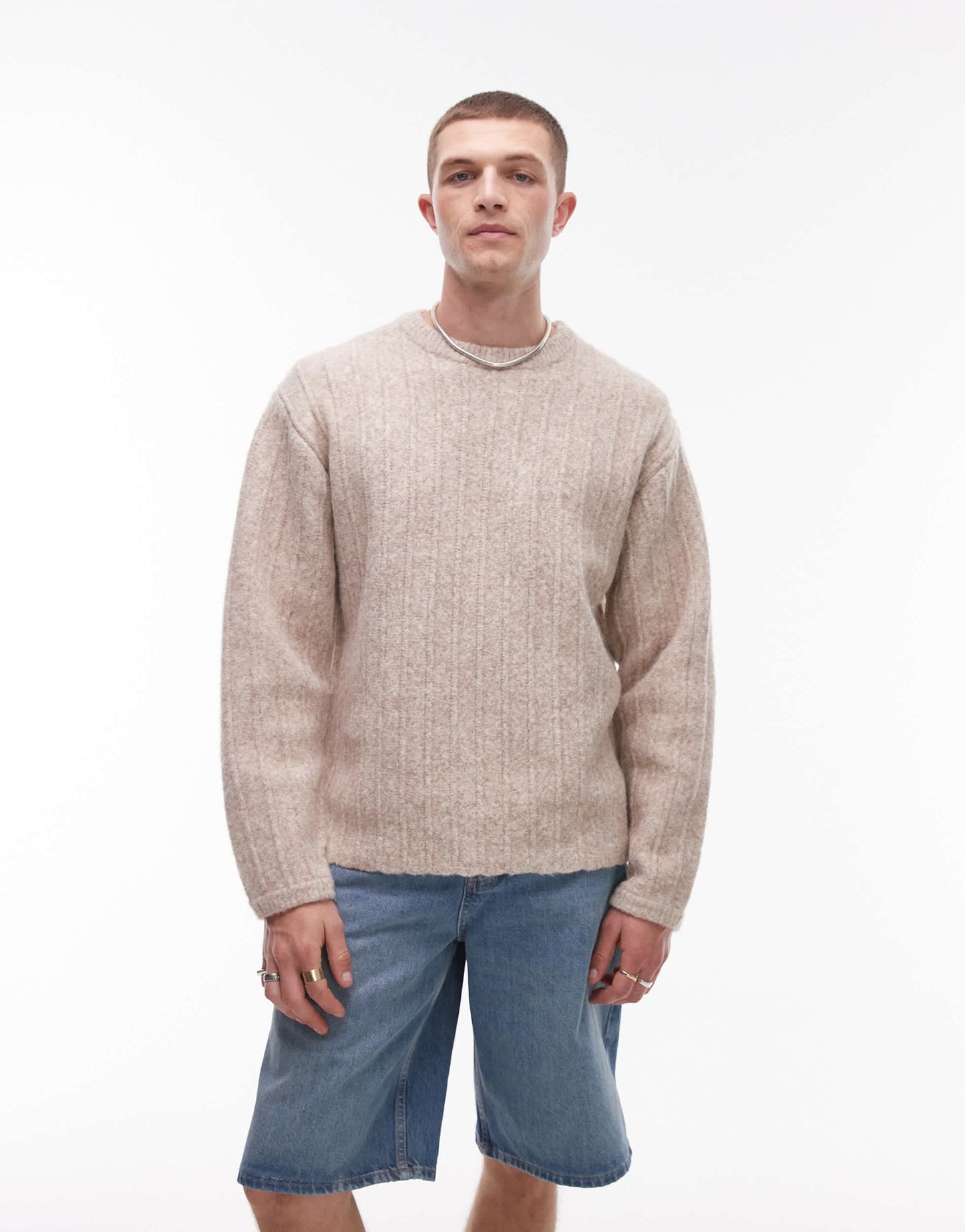 Topman crew neck jumper in oat rib - ASOS Sample Sale