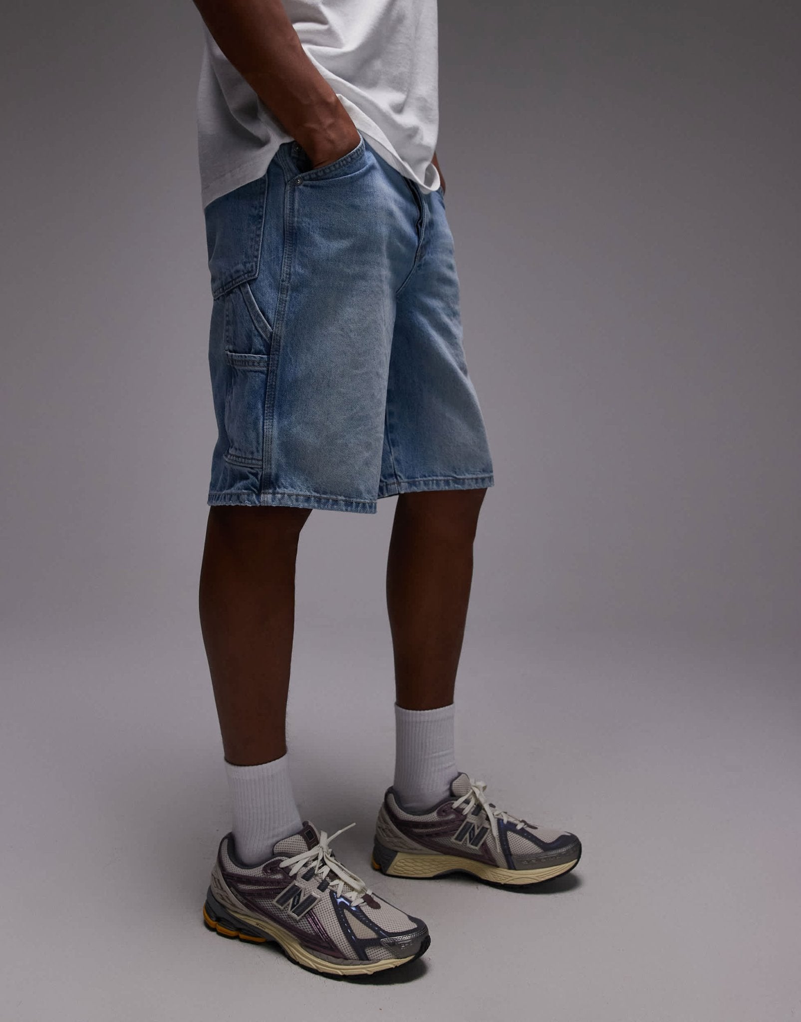 Topman denim carpenter short in light wash blue - ASOS Sample Sale