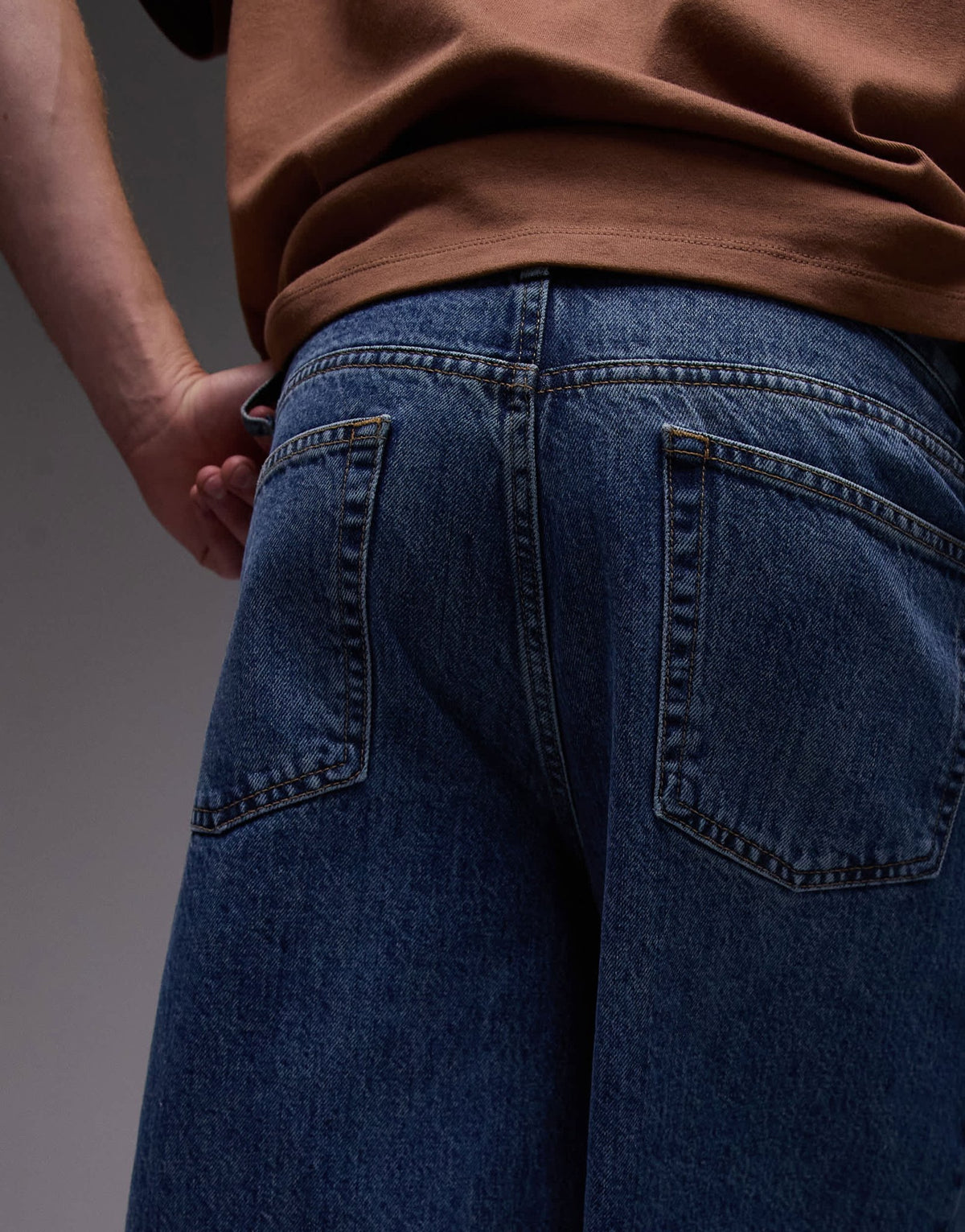 Topman denim mid length jort in mid wash blue - ASOS Sample Sale