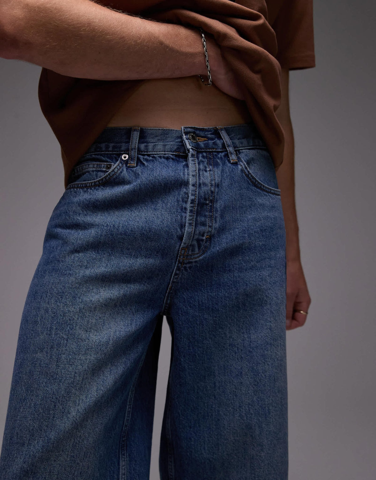 Topman denim mid length jort in mid wash blue - ASOS Sample Sale