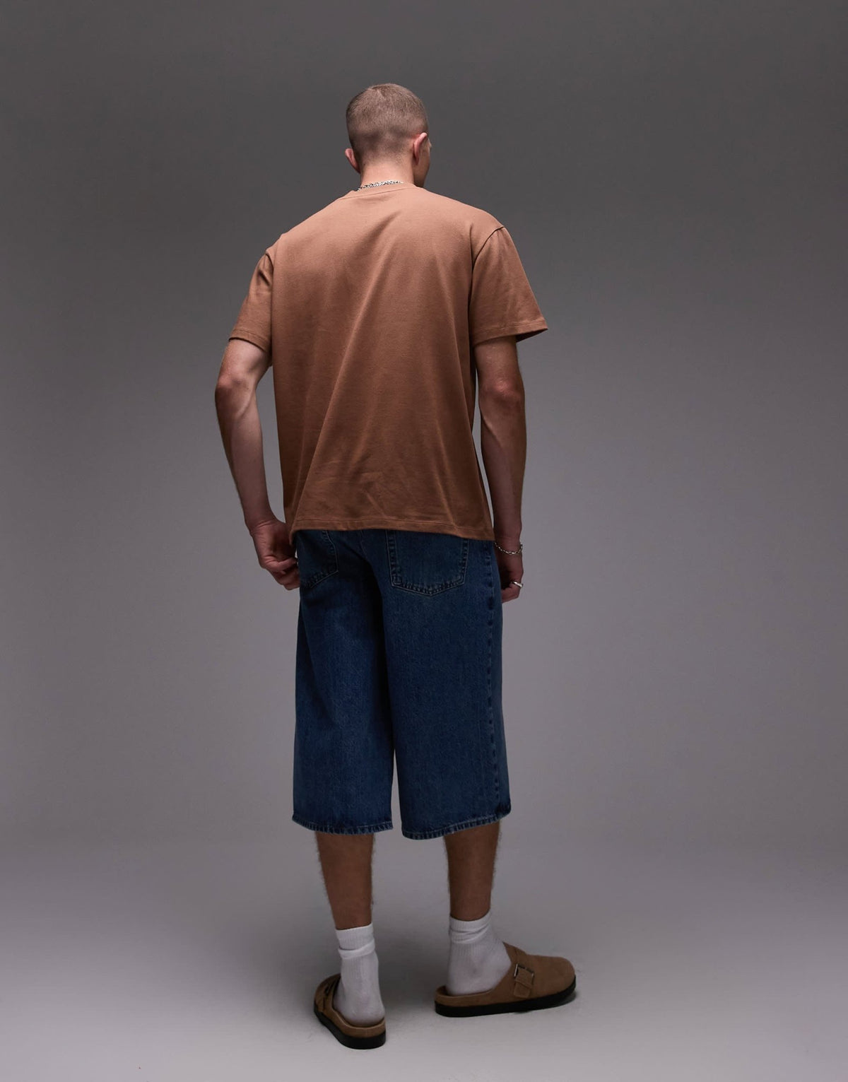 Topman denim mid length jort in mid wash blue - ASOS Sample Sale