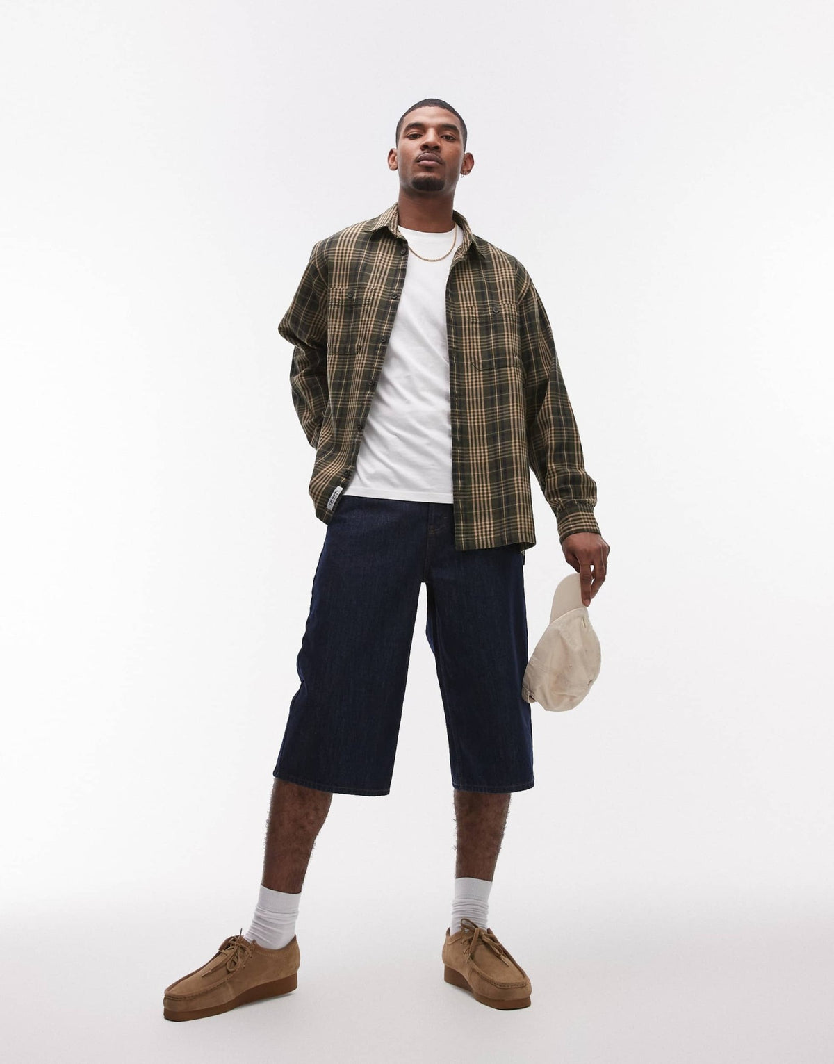 Topman denim mid length jort in mid wash raw - ASOS Sample Sale