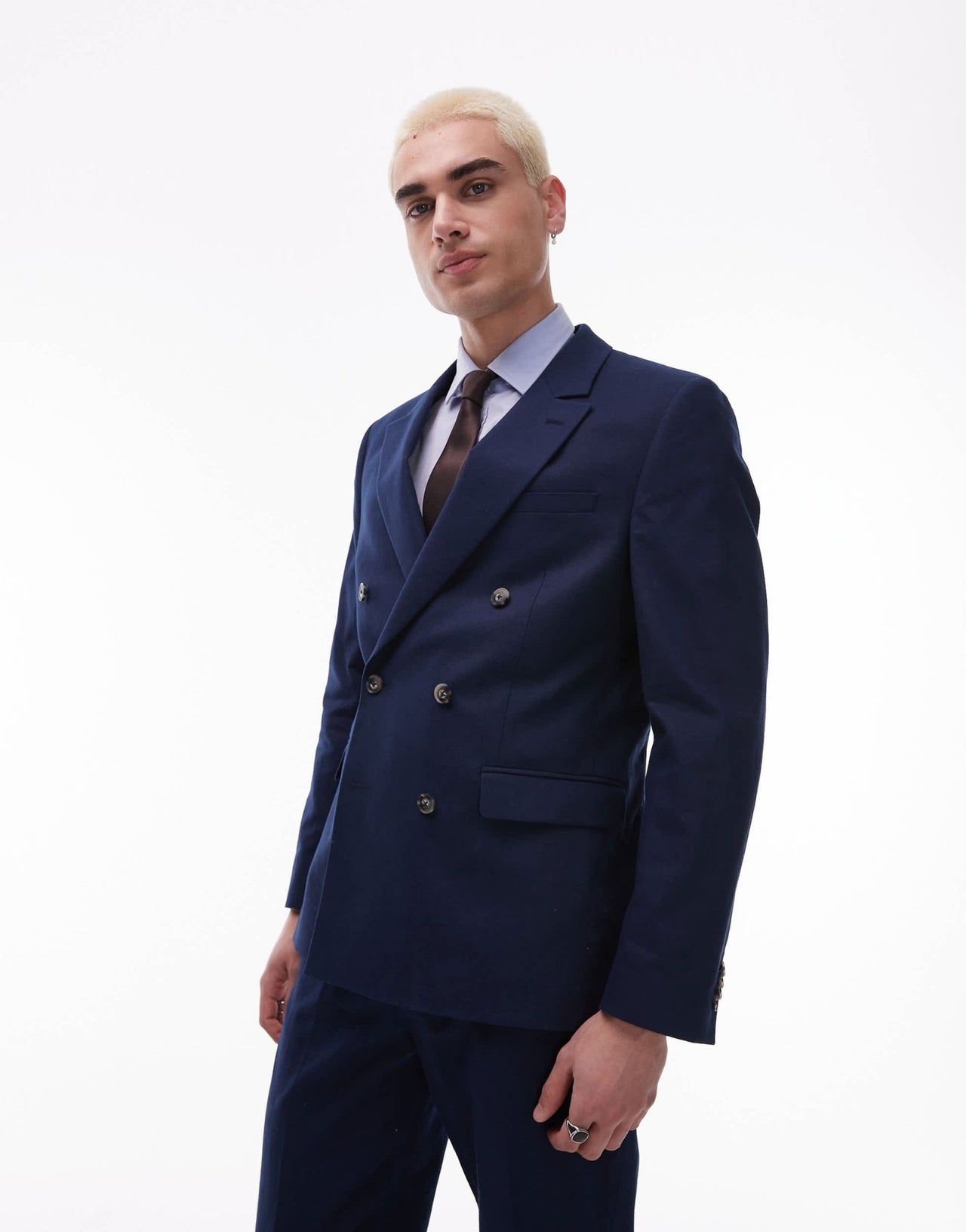 Topman double breasted linen blend blazer in navy - ASOS Sample Sale