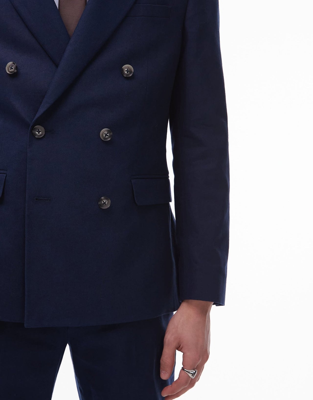 Topman double breasted linen blend blazer in navy - ASOS Sample Sale