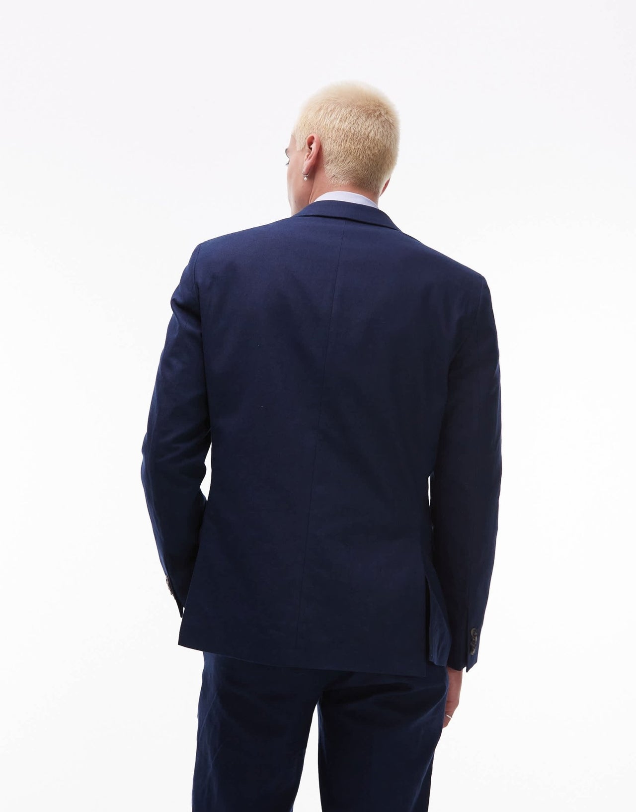 Topman double breasted linen blend blazer in navy - ASOS Sample Sale