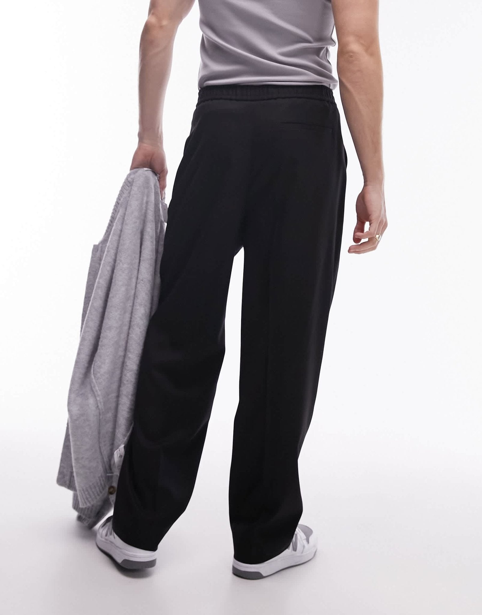 Topman elasticated waist wide leg trouser in black - ASOS Sample Sale