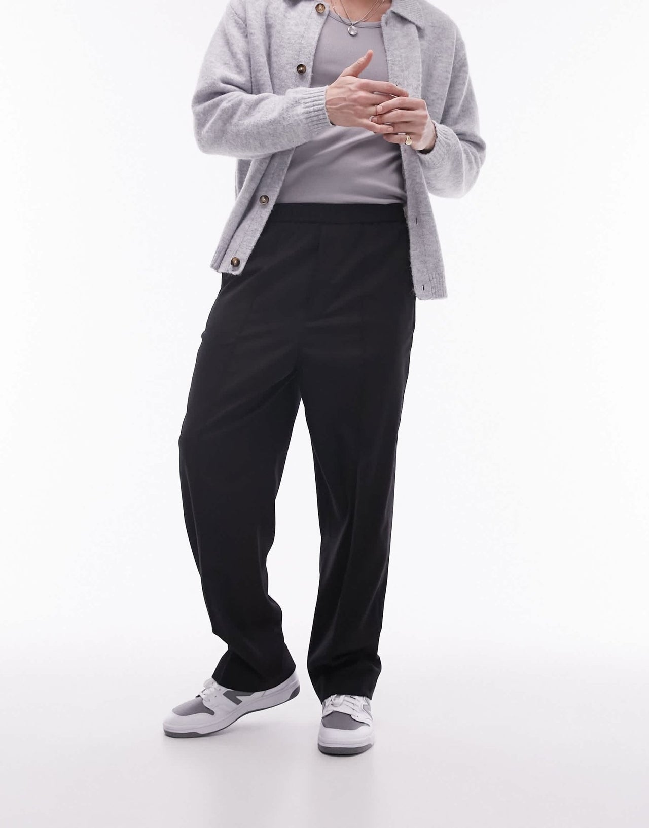 Topman elasticated waist wide leg trouser in black - ASOS Sample Sale