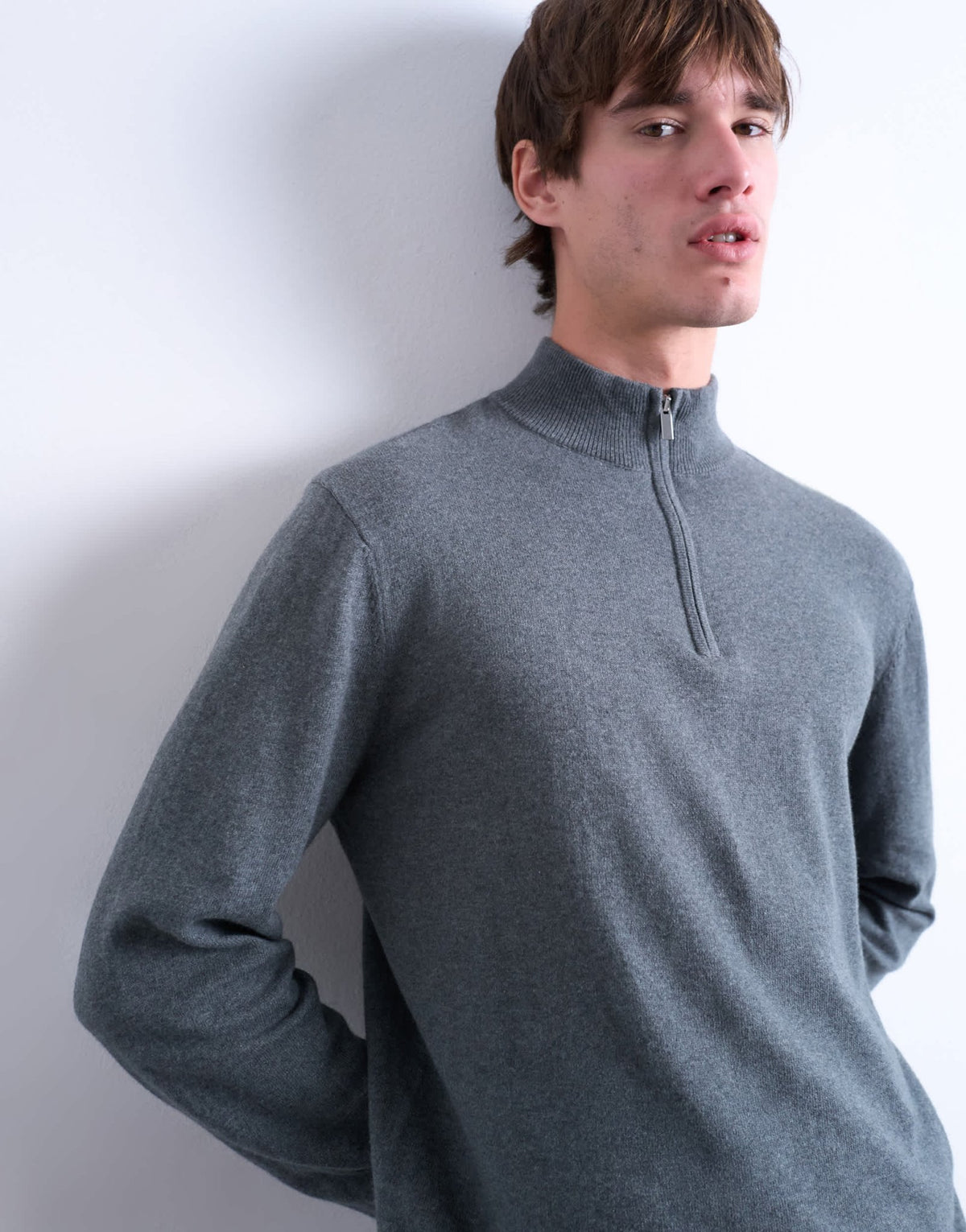 Topman essential knitted 1/4 zip funnel in charcoal - ASOS Sample Sale