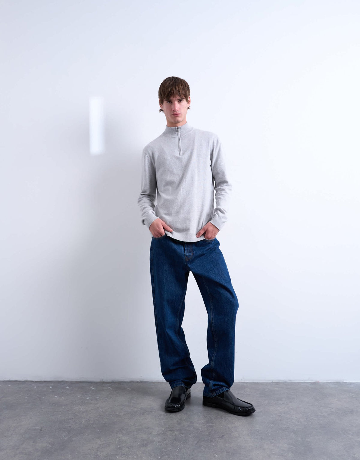 Topman essential knitted 1/4 zip funnel in light grey - ASOS Sample Sale