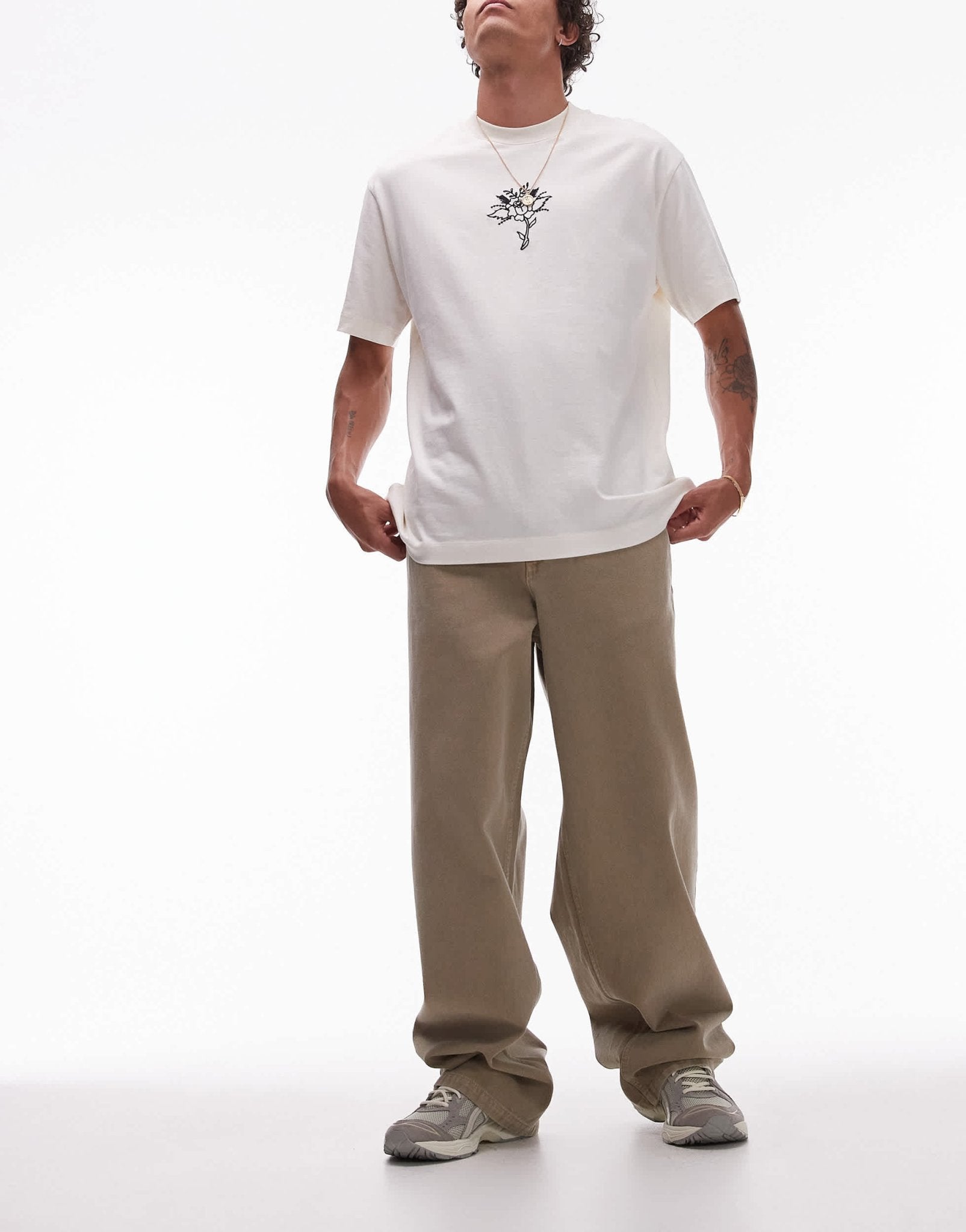 Topman extra wide leg twill trousers in stone - ASOS Sample Sale