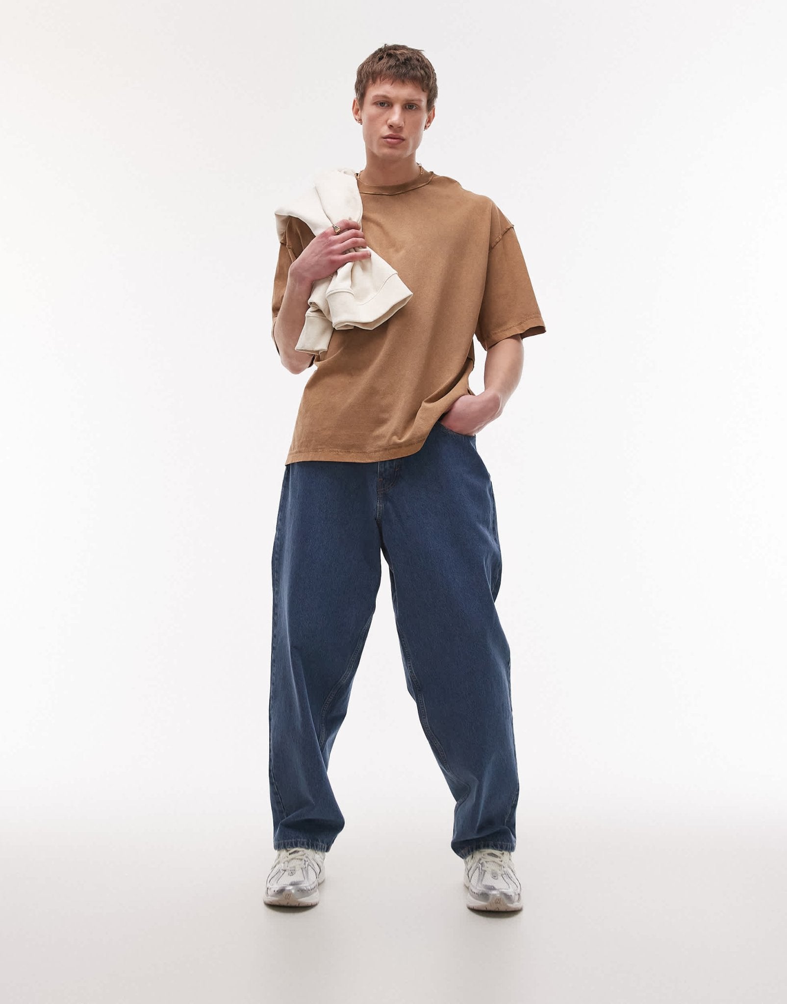 Topman extreme oversized washed raw seam detail t-shirt in brown - ASOS Sample Sale
