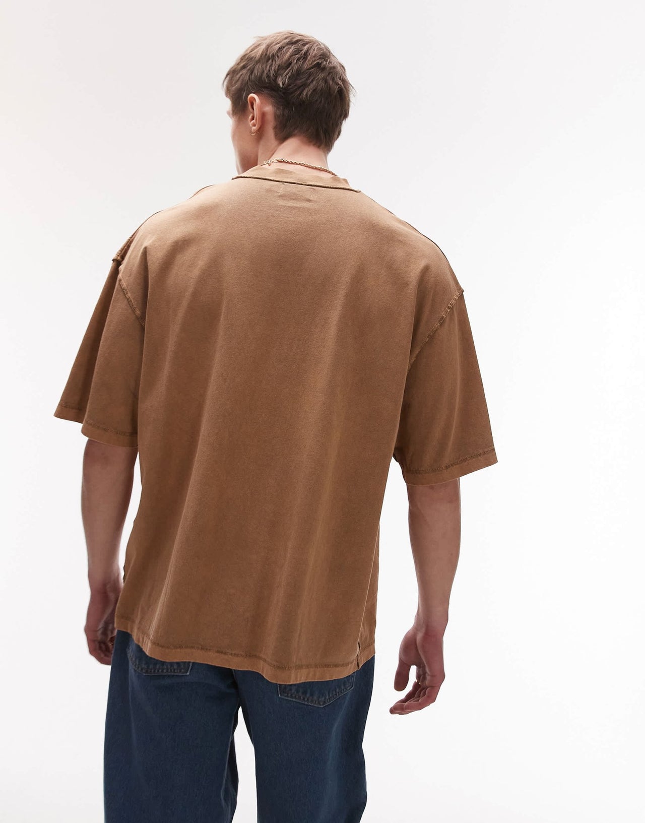 Topman extreme oversized washed raw seam detail t-shirt in brown - ASOS Sample Sale