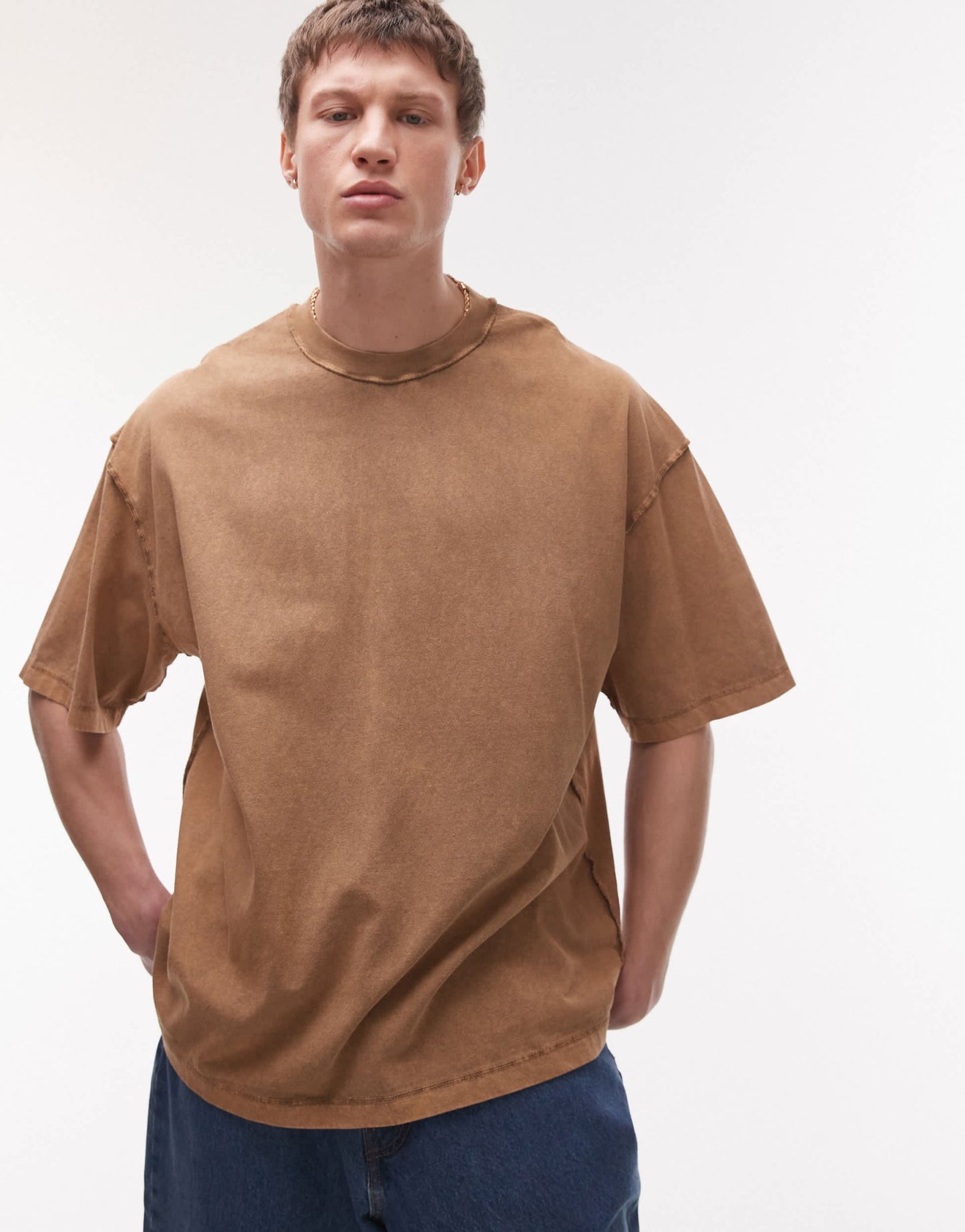 Topman extreme oversized washed raw seam detail t-shirt in brown - ASOS Sample Sale