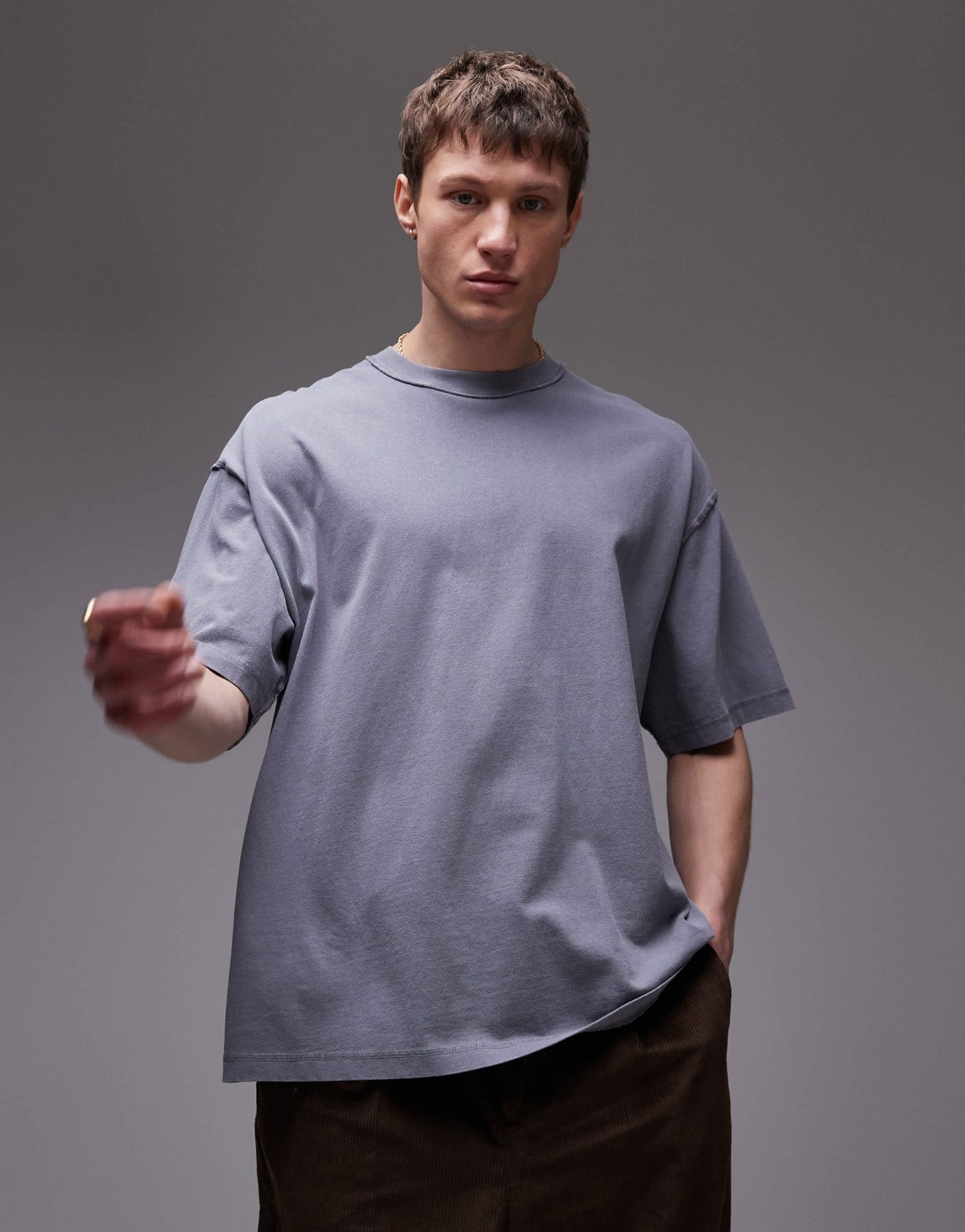 Topman extreme oversized washed raw seam detail t-shirt in grey - ASOS Sample Sale