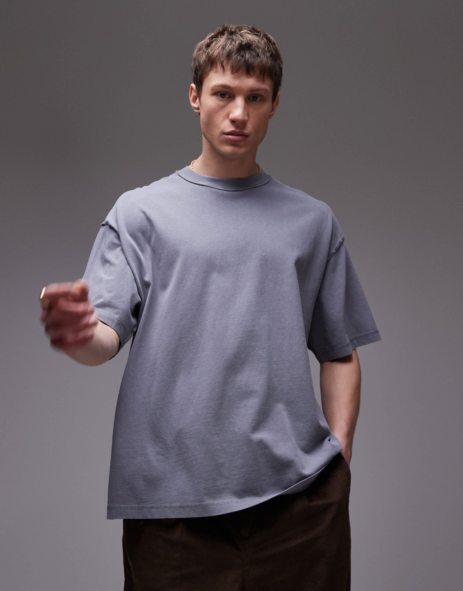 Topman extreme oversized washed raw seam detail t-shirt in grey - ASOS Sample Sale