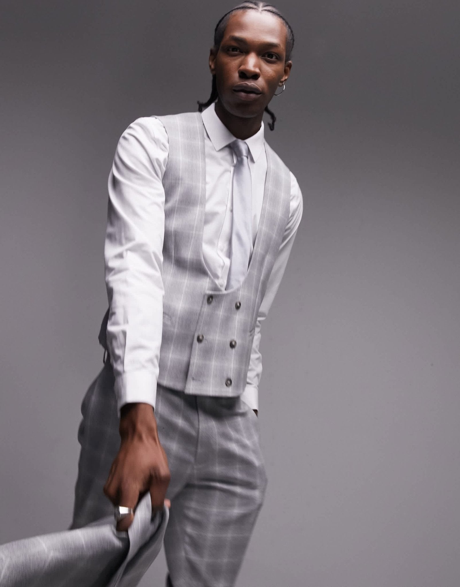 Topman fabric interest checked suit waistcoat in grey - ASOS Sample Sale