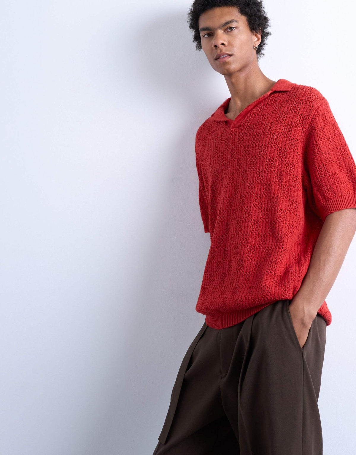 Topman knitted check crochet polo in red - ASOS Sample Sale