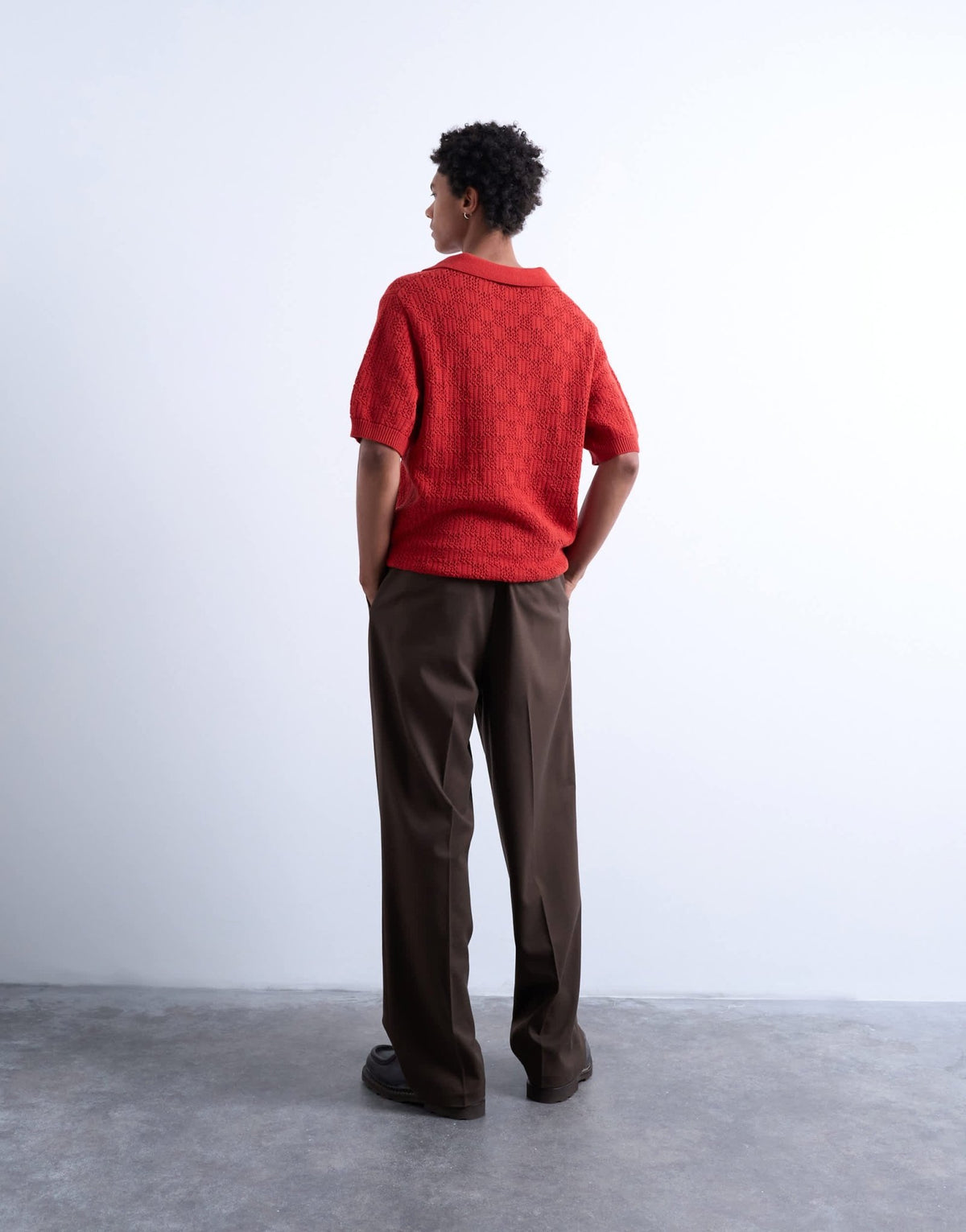 Topman knitted check crochet polo in red - ASOS Sample Sale
