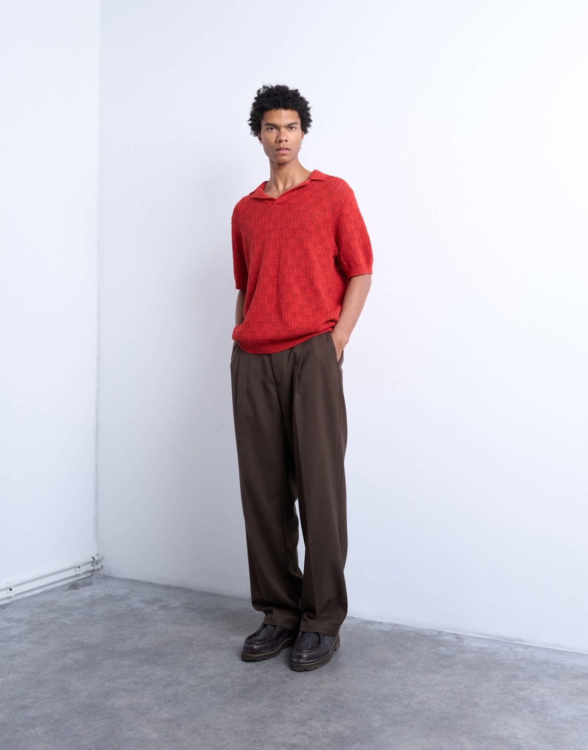 Topman knitted check crochet polo in red - ASOS Sample Sale