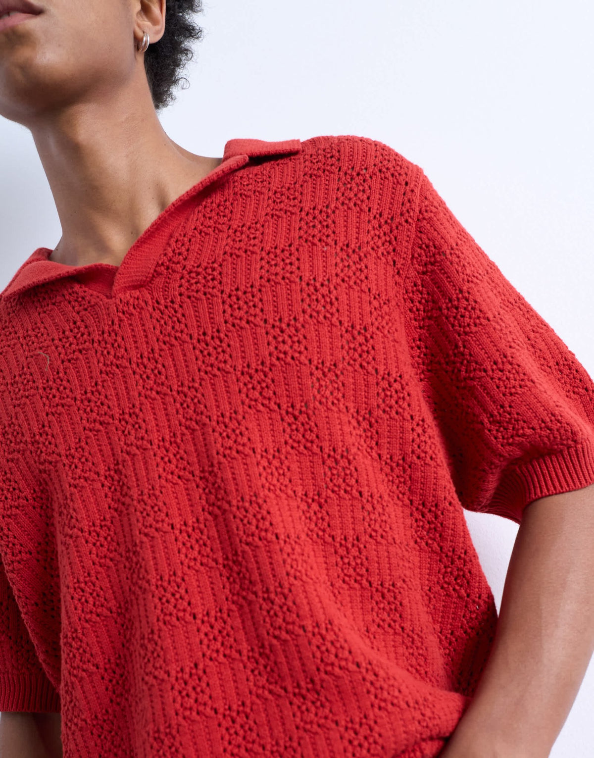 Topman knitted check crochet polo in red - ASOS Sample Sale