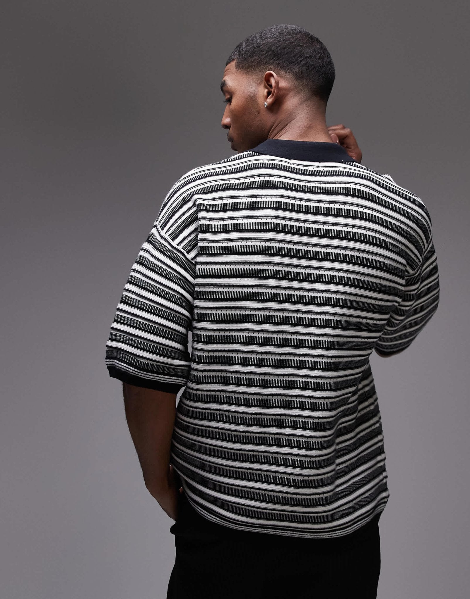Topman knitted stripe polo in monochrome - ASOS Sample Sale