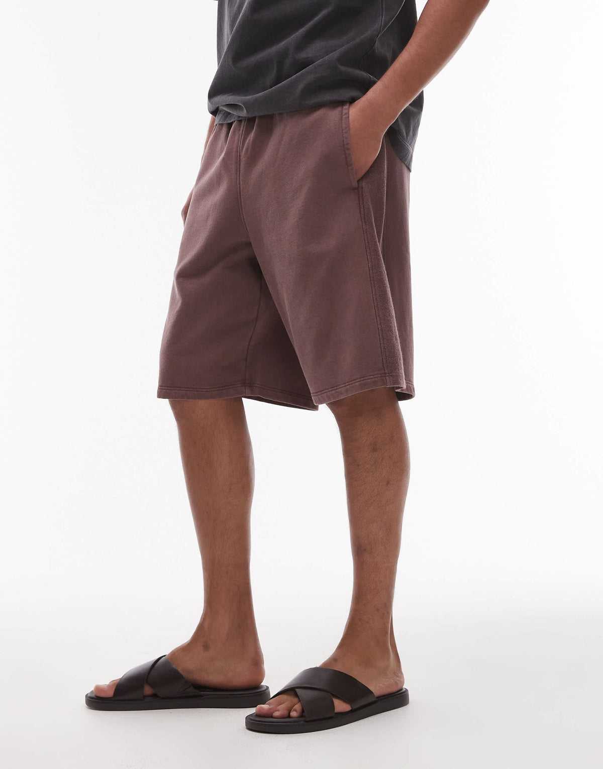 Topman long short with textured panel in washed brown - ASOS Sample Sale