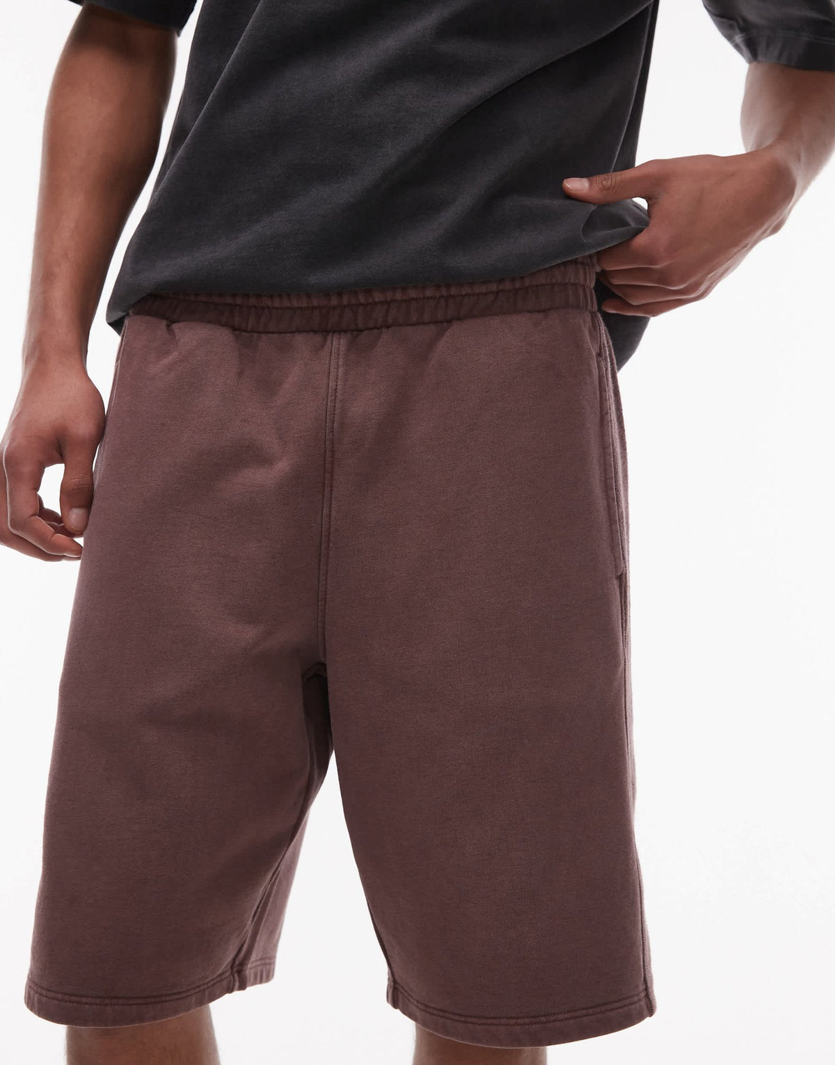 Topman long short with textured panel in washed brown - ASOS Sample Sale