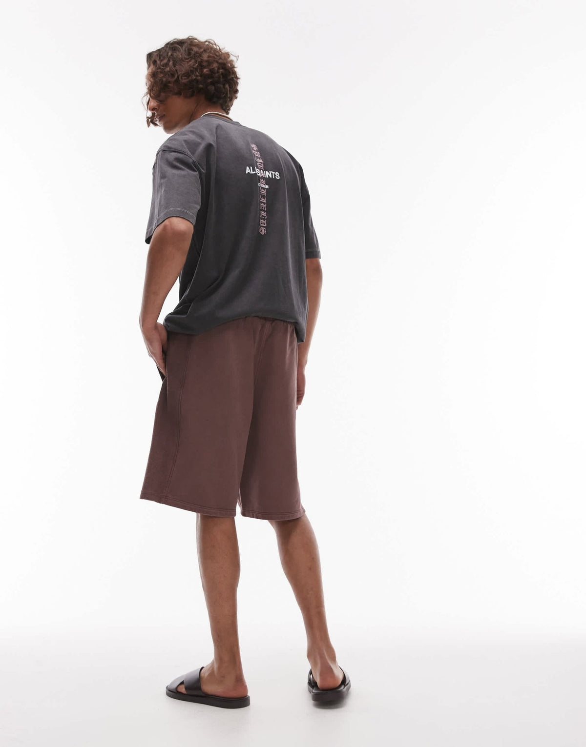 Topman long short with textured panel in washed brown - ASOS Sample Sale