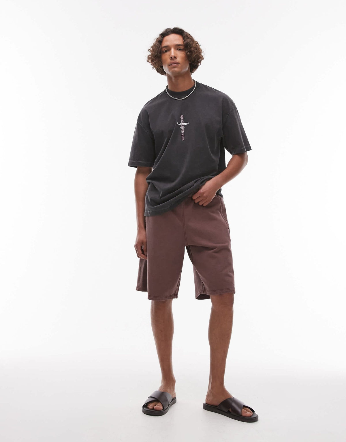 Topman long short with textured panel in washed brown - ASOS Sample Sale
