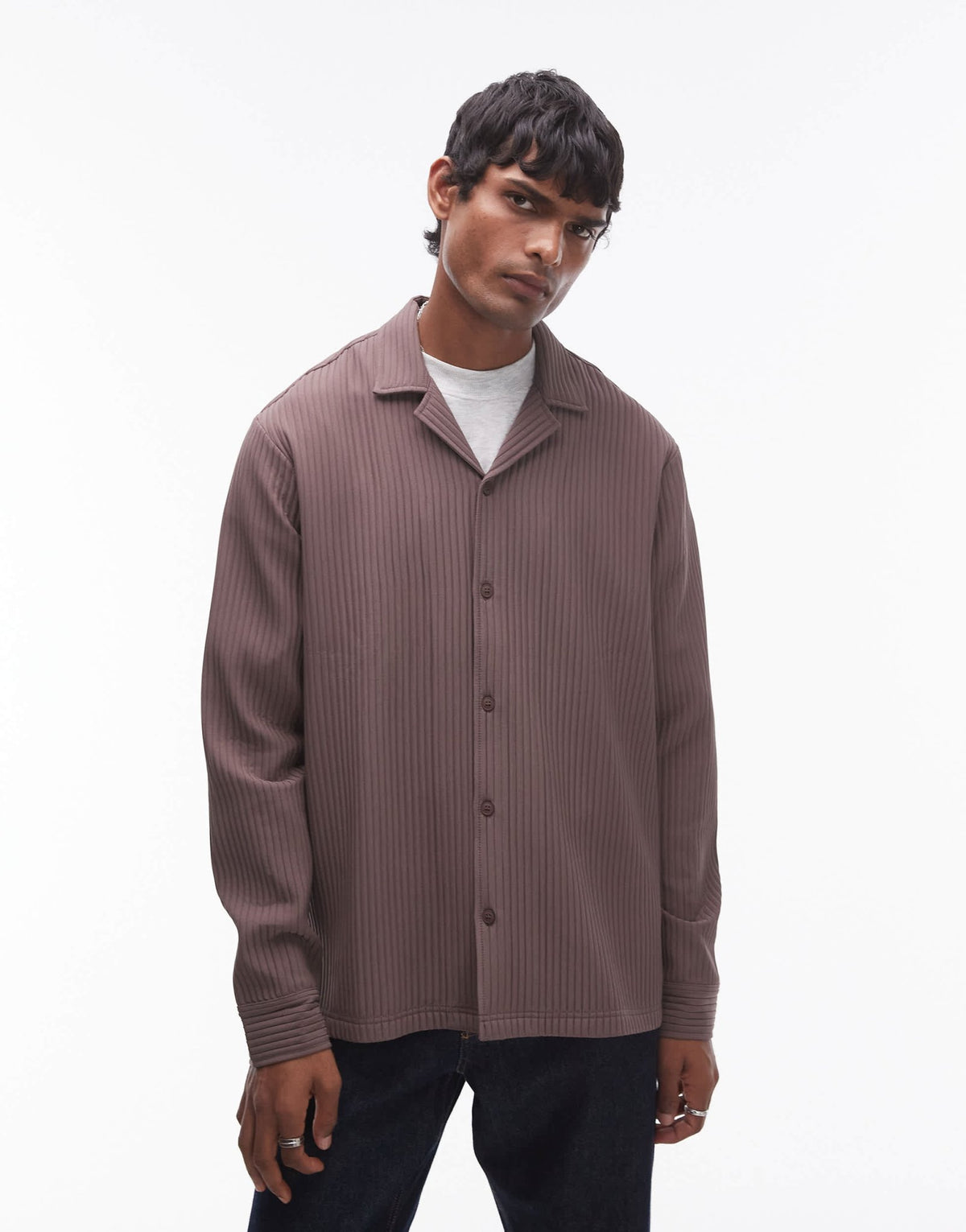 Topman long sleeve chunky plisse in chocolate - ASOS Sample Sale