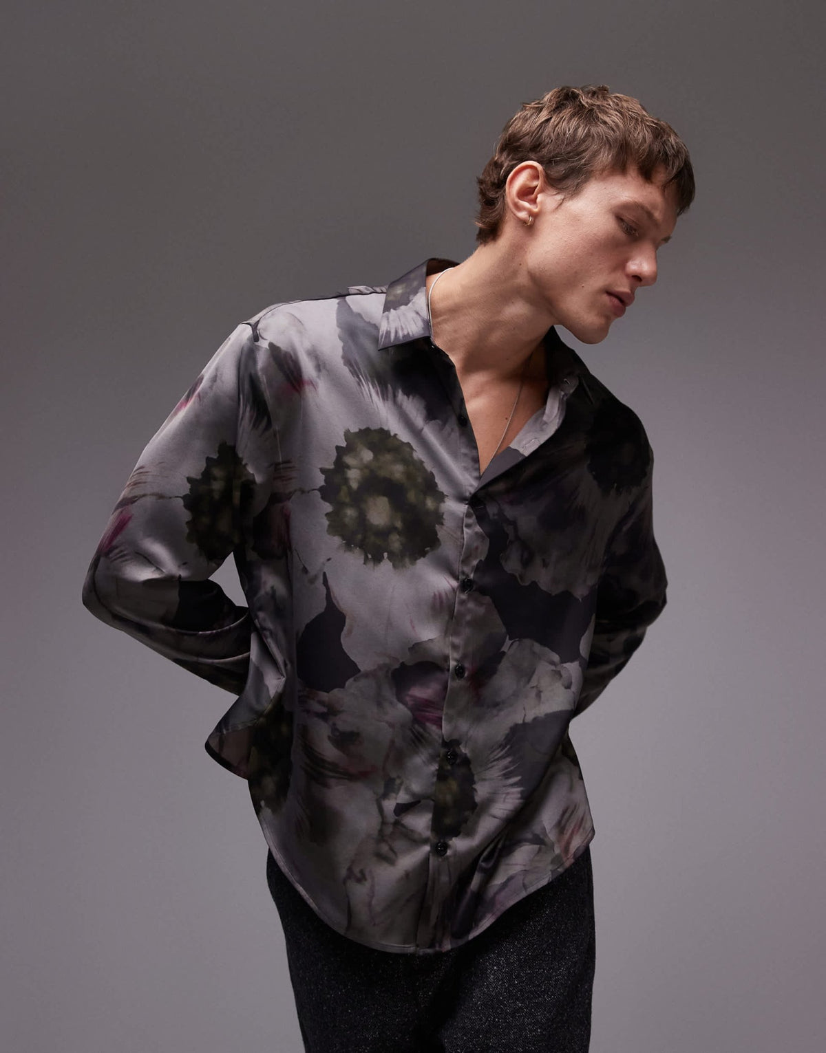 Topman long sleeve floral printed shirt in black - ASOS Sample Sale