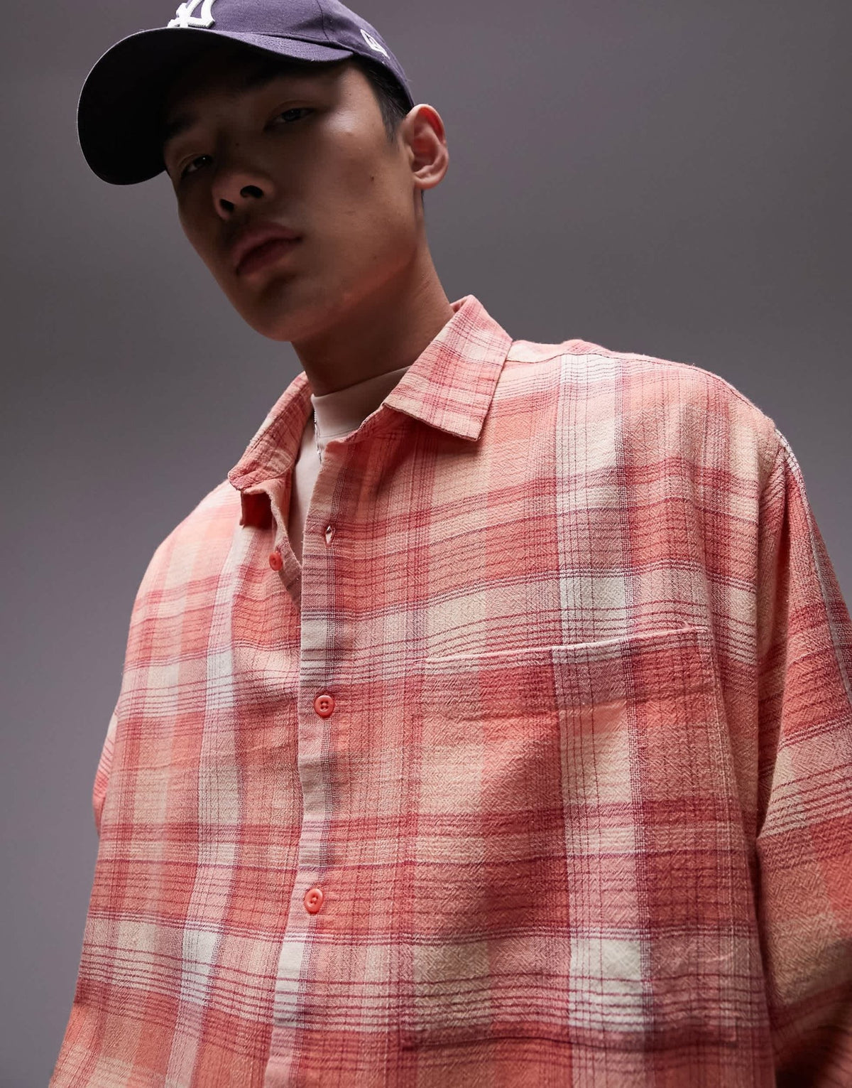 Topman long sleeve relaxed check shirt in pink - ASOS Sample Sale