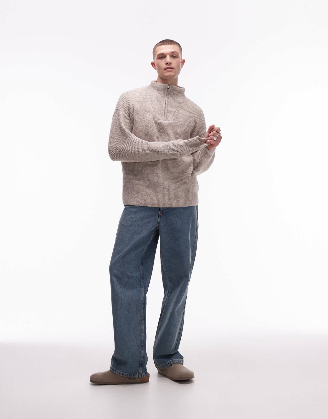 Topman oversized 1/4 zip jumper in oat - ASOS Sample Sale