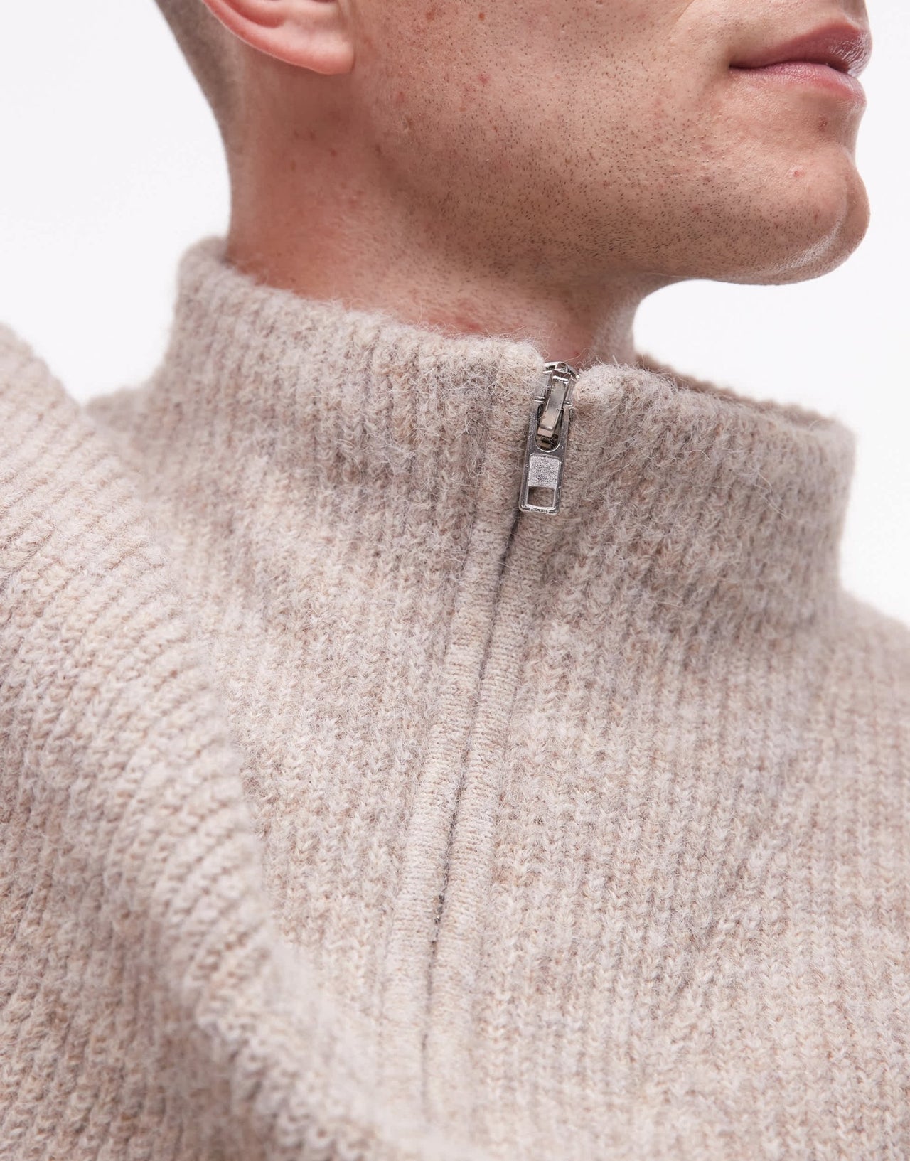 Topman oversized 1/4 zip jumper in oat - ASOS Sample Sale