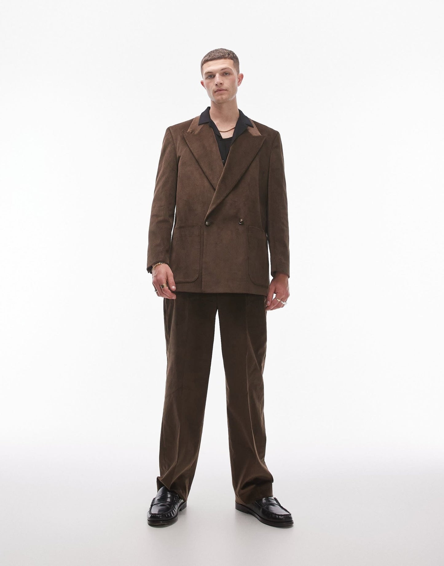 Topman oversized double breasted cord suit jacket in brown - ASOS Sample Sale