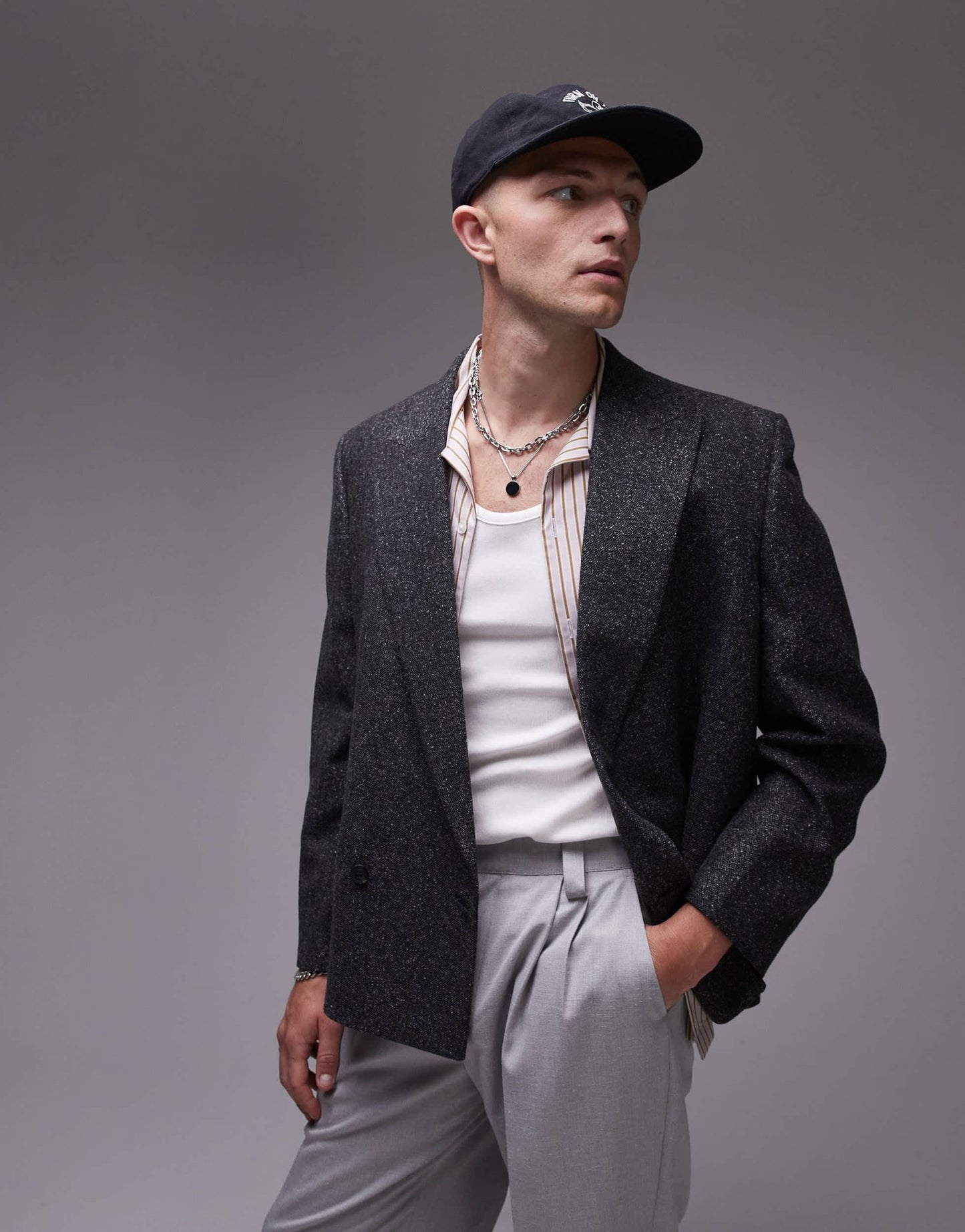 Topman premium boxy wool mix salt and pepper suit jacket in black - ASOS Sample Sale