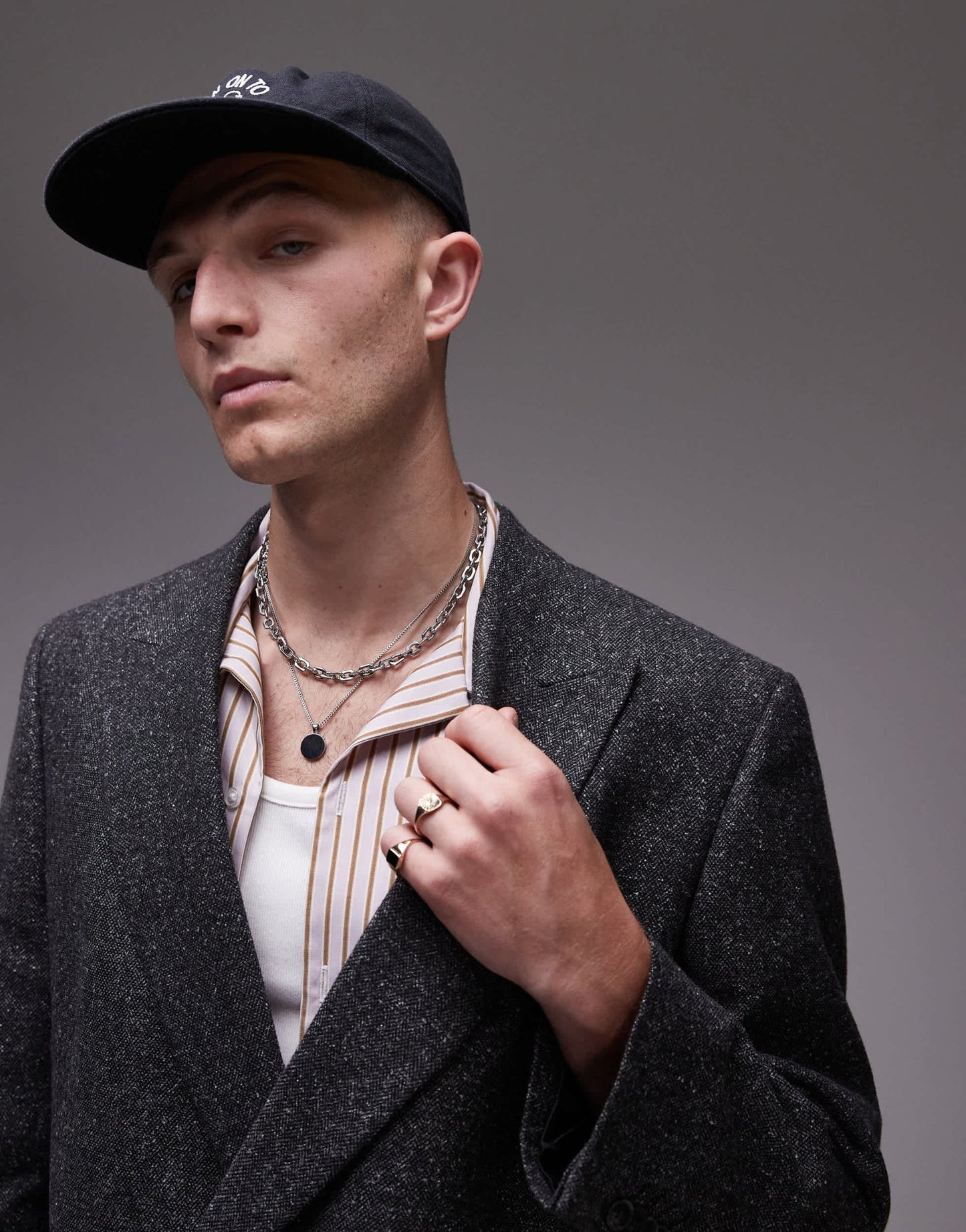 Topman premium boxy wool mix salt and pepper suit jacket in black - ASOS Sample Sale
