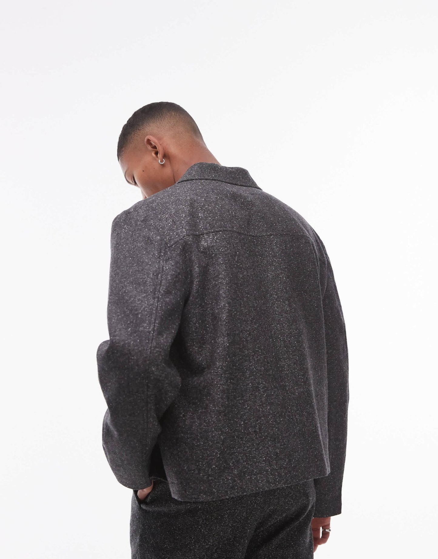 Topman premium harrington wool mix salt and pepper suit jacket in black - ASOS Sample Sale