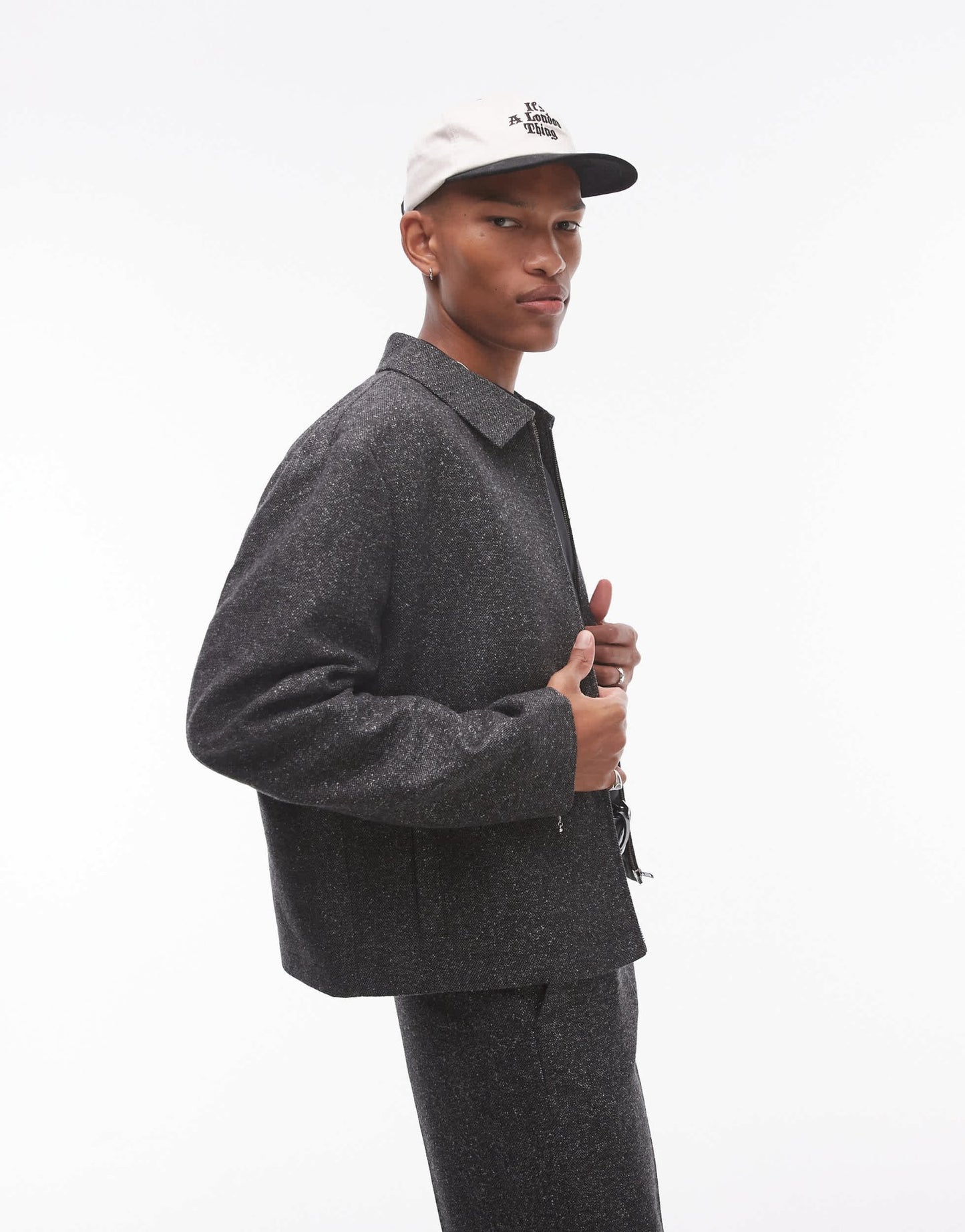 Topman premium harrington wool mix salt and pepper suit jacket in black - ASOS Sample Sale